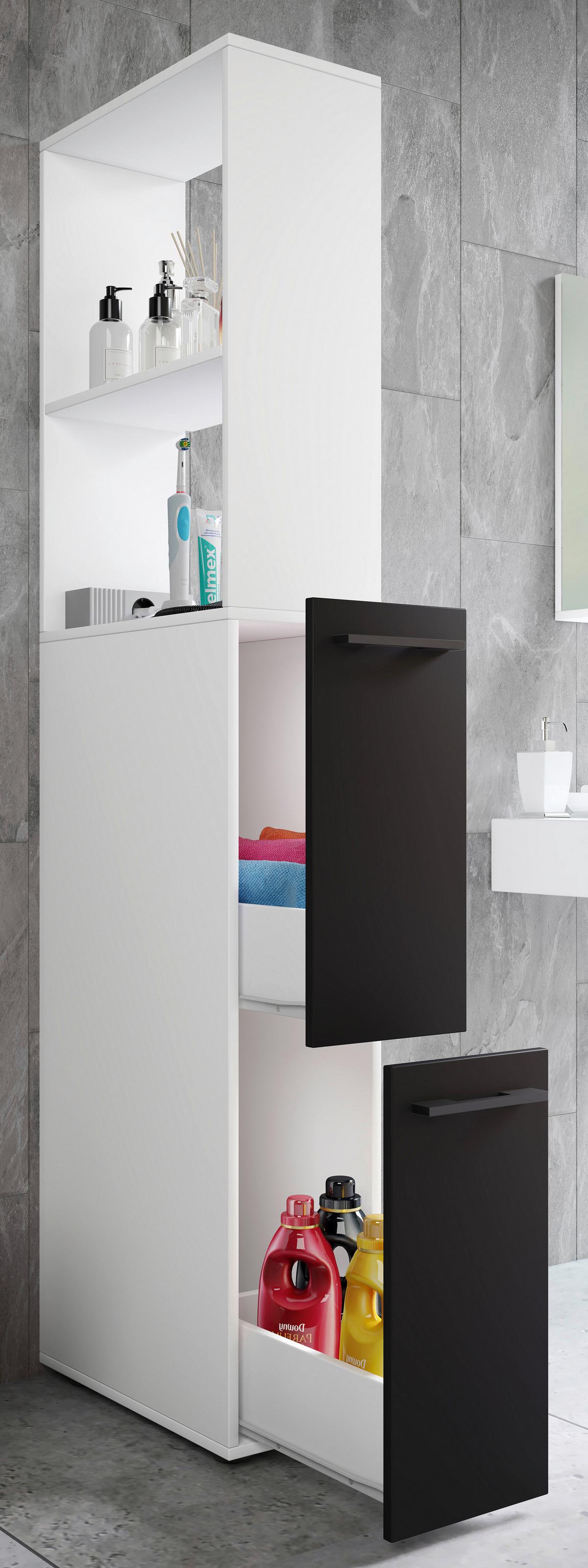 Hochschrank Bad Sadilo Xl Bxh 25x183 Cm, Weiß - Anthrazit/Weiß, MODERN, Holzwerkstoff (25/183/50cm) - MID.YOU