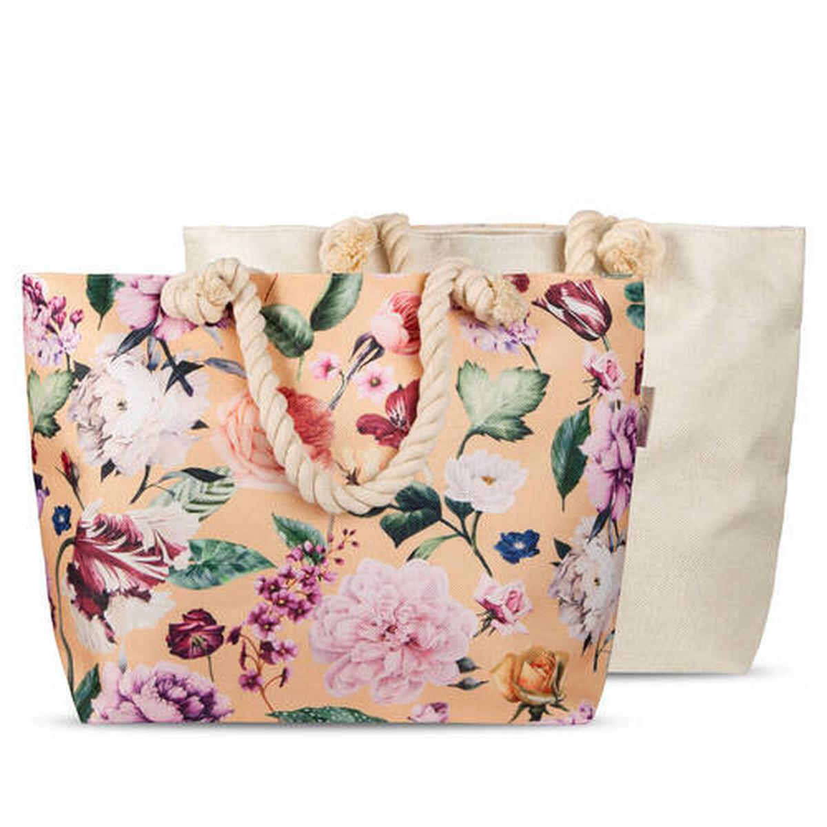 Strandtasche Fiori Gelb Goldfarben 43x60 Cm - Gelb/Goldfarben, KONVENTIONELL, Textil (43/60cm)