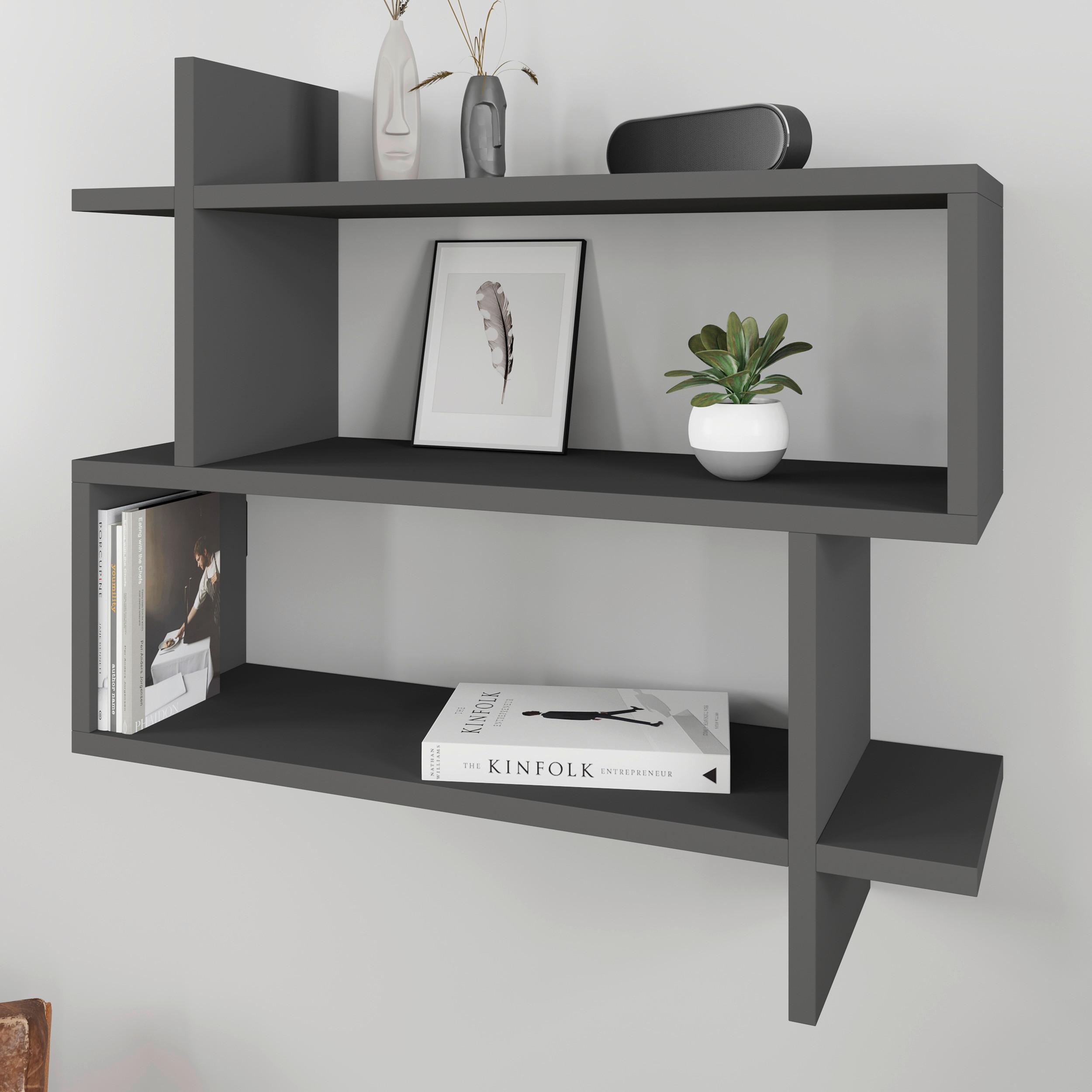 Wandboard Paralel Regal - Anthrazit, Design, Holzwerkstoff (70/65/22cm) - Livetastic