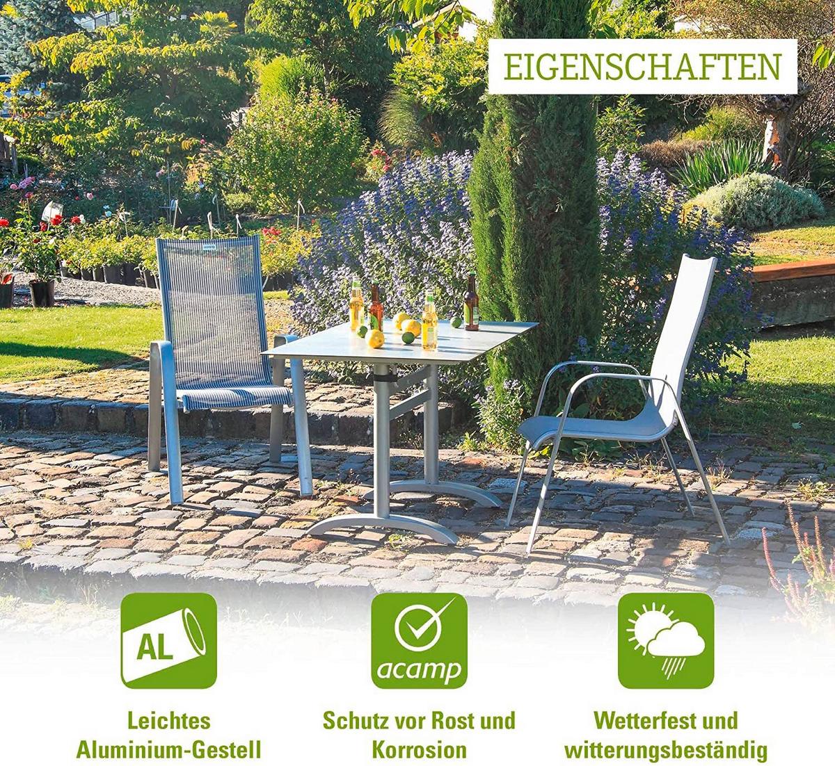 Gartentisch Klappbar Acaplan Metall/holzwerkstoff L: 120 Cm - Platinfarben/Grau, Basics, Holzwerkstoff/Metall (120/80/72cm) - Gardenson