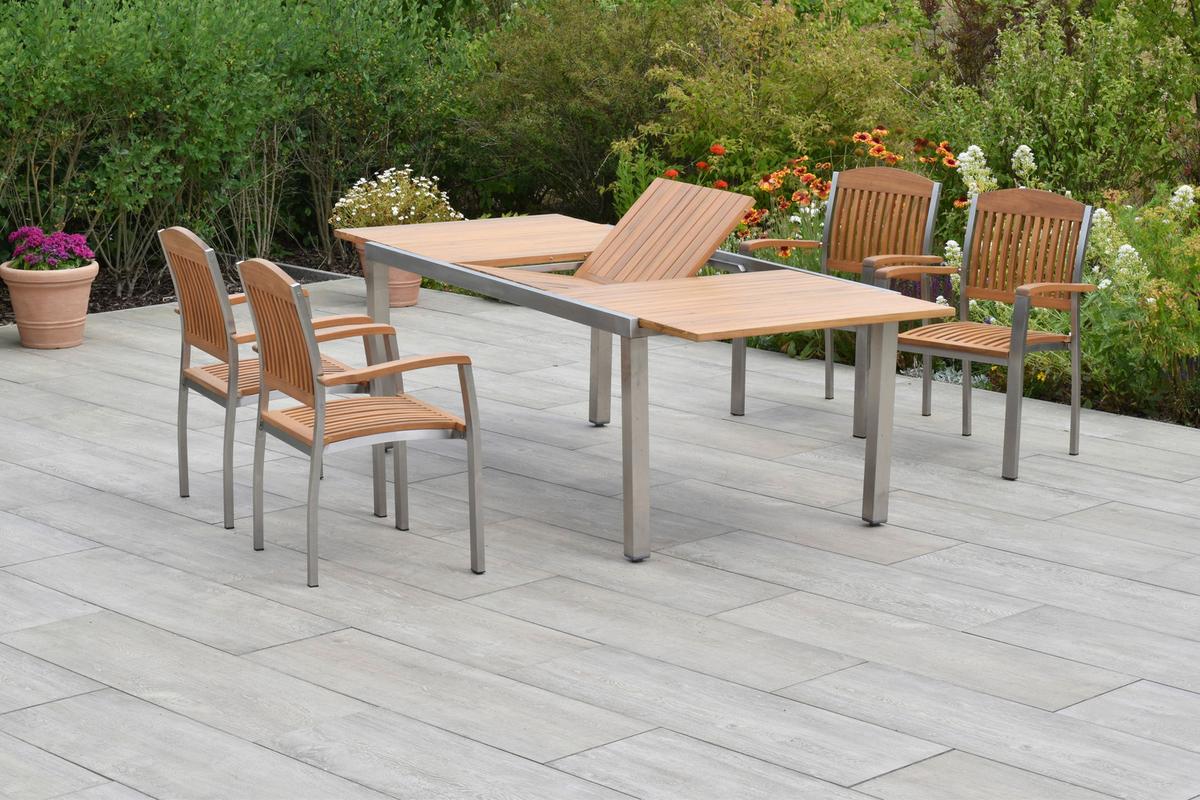 Gartenset Keros - Silberfarben/Naturfarben, MODERN, Holz/Metall - Gardenson
