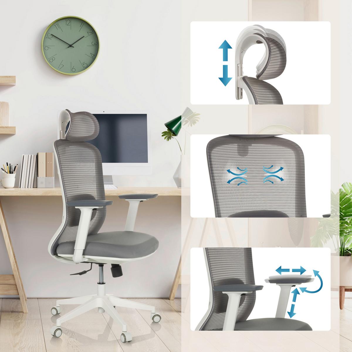 Drehstuhl Mikeo G Grau B: 67 Cm - Weiß/Grau, MODERN, Kunststoff/Textil (67/113 - 129/68cm) - MID.YOU