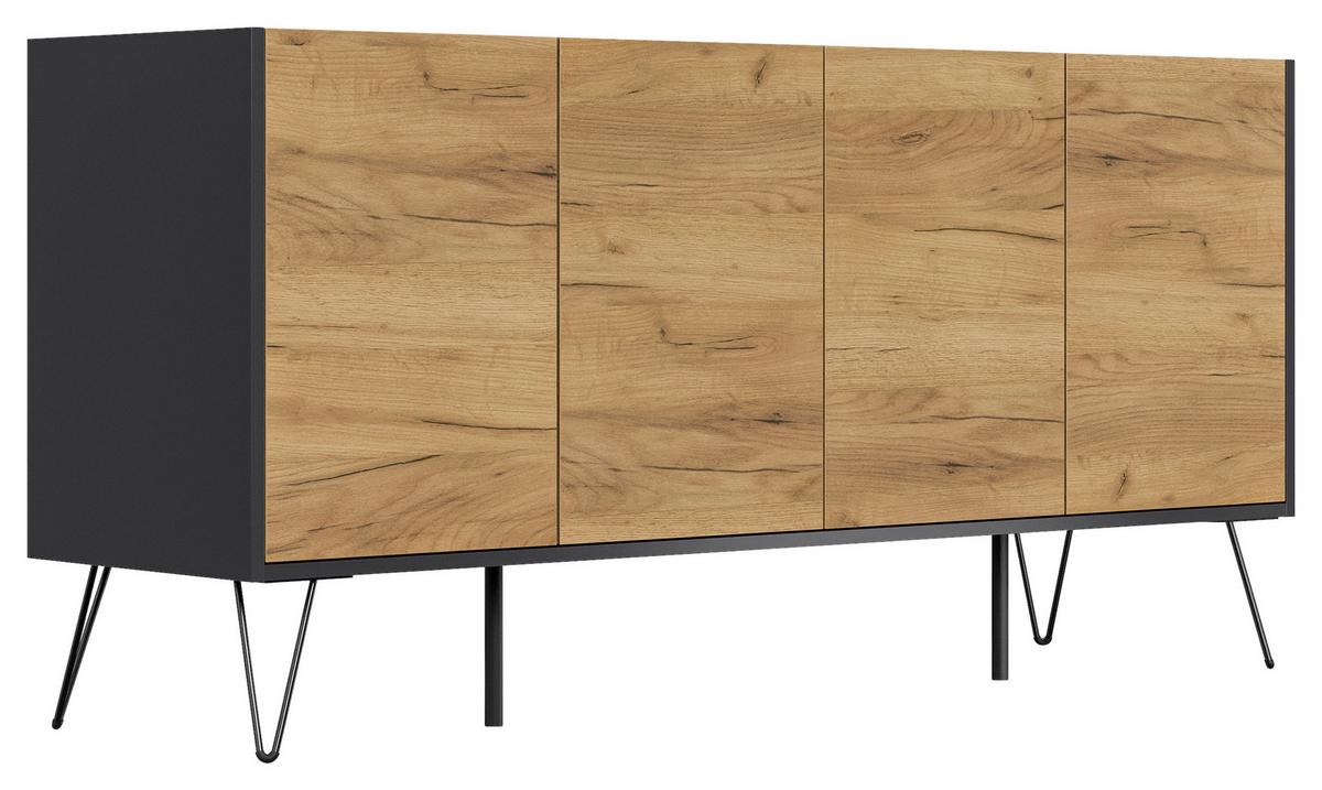Sideboard Posseik Industrial Graphitfarben/Eiche B: 155 cm - Eichefarben/Schwarz, Design, Holzwerkstoff (155/75,8/42cm) - P & B