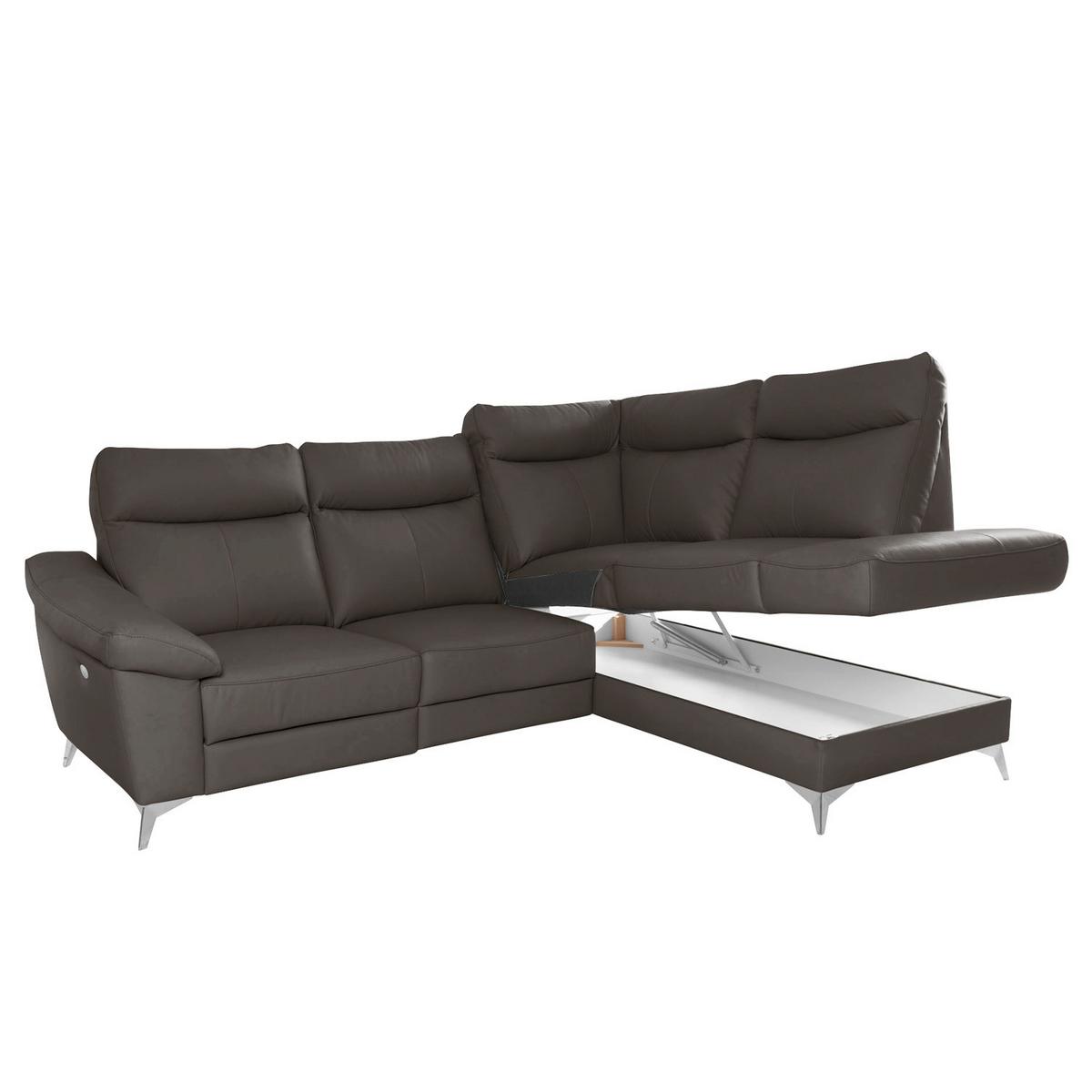 Ecksofa Luna Teilleder Dunkelbraun 242x194 - Chromfarben/Dunkelbraun, Design, Leder/Textil (242/194cm) - Livetastic
