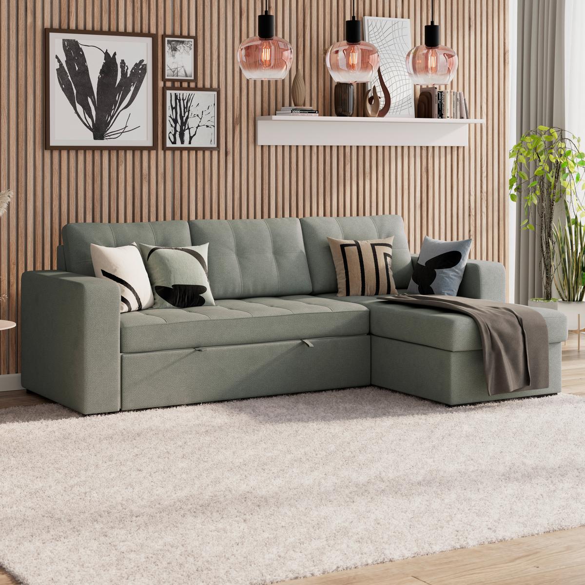 Ecksofa Turin Grün, 239x160cm - Dunkelgrün, Trend, Holz/Textil (239/160cm)