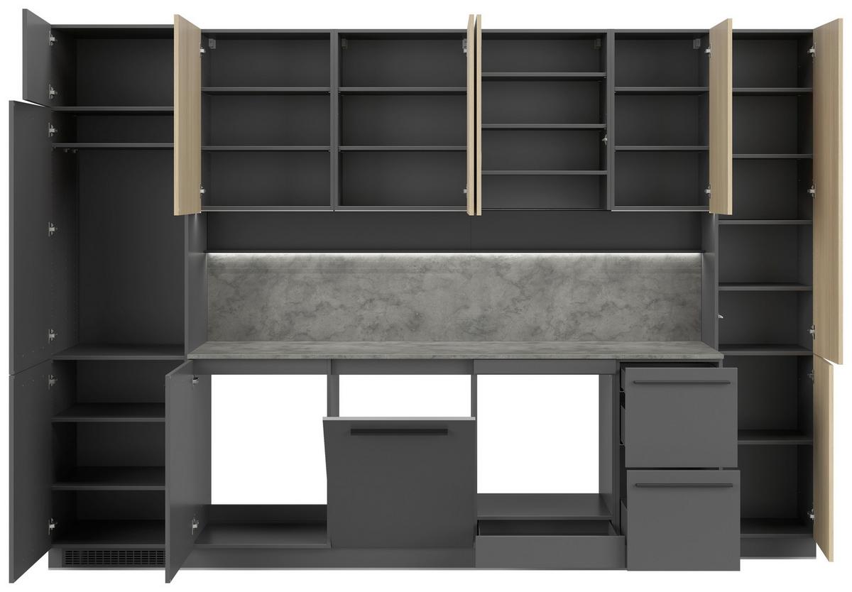 Kuchynský blok MILINO MEDIUM vrát.obkladu a LED regálu - čierna/grafitová, Basics, kompozitné drevo/plast (330/230/60cm) - Visiona