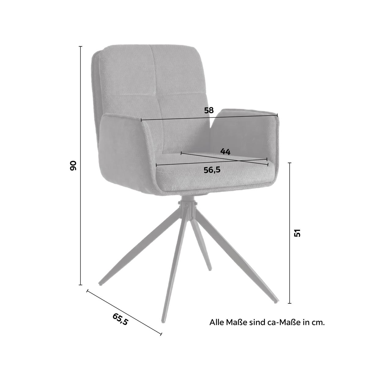 Stolička s podrúčkami Nalani, tkaninový poťah, otočné - tmavosivá, Modern, kov/textil (58/90/65,5cm) - Bessagi Home