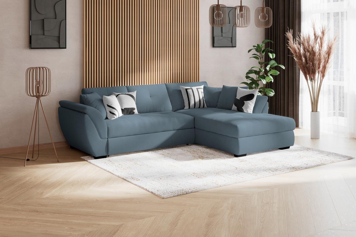 Rohová sedačka BERISSO, pravá, modrá - modrá/čierna, Konventionell, textil (278/187cm) - Ondega