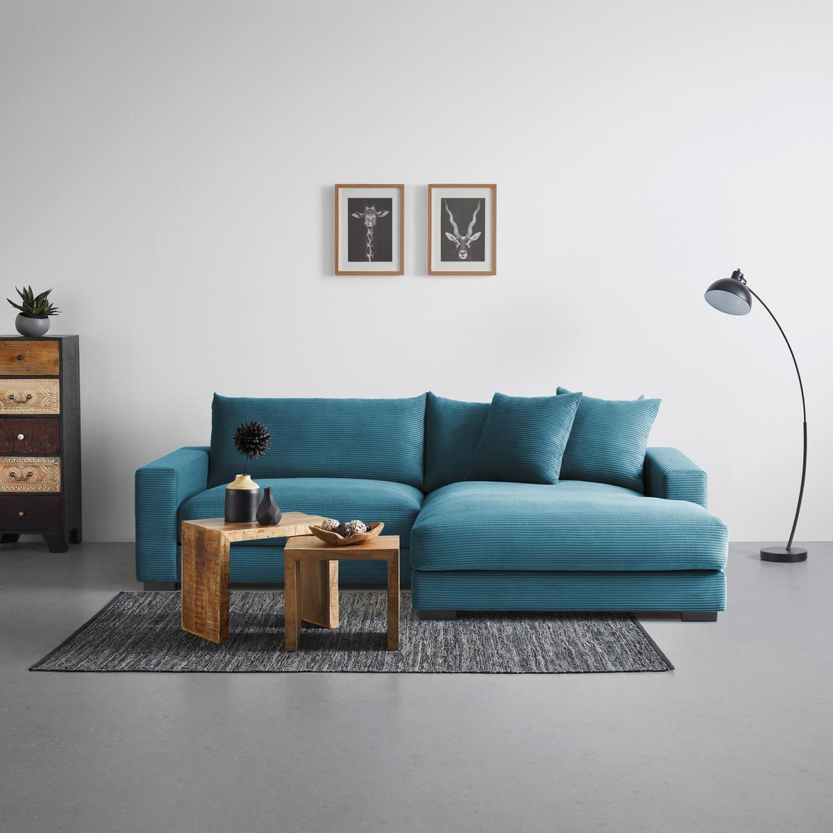 Rohová sedačka PEDRO, pravá, petrolejový manšestr - petrolej, Moderní, textil (265/83/180cm) - Mömax