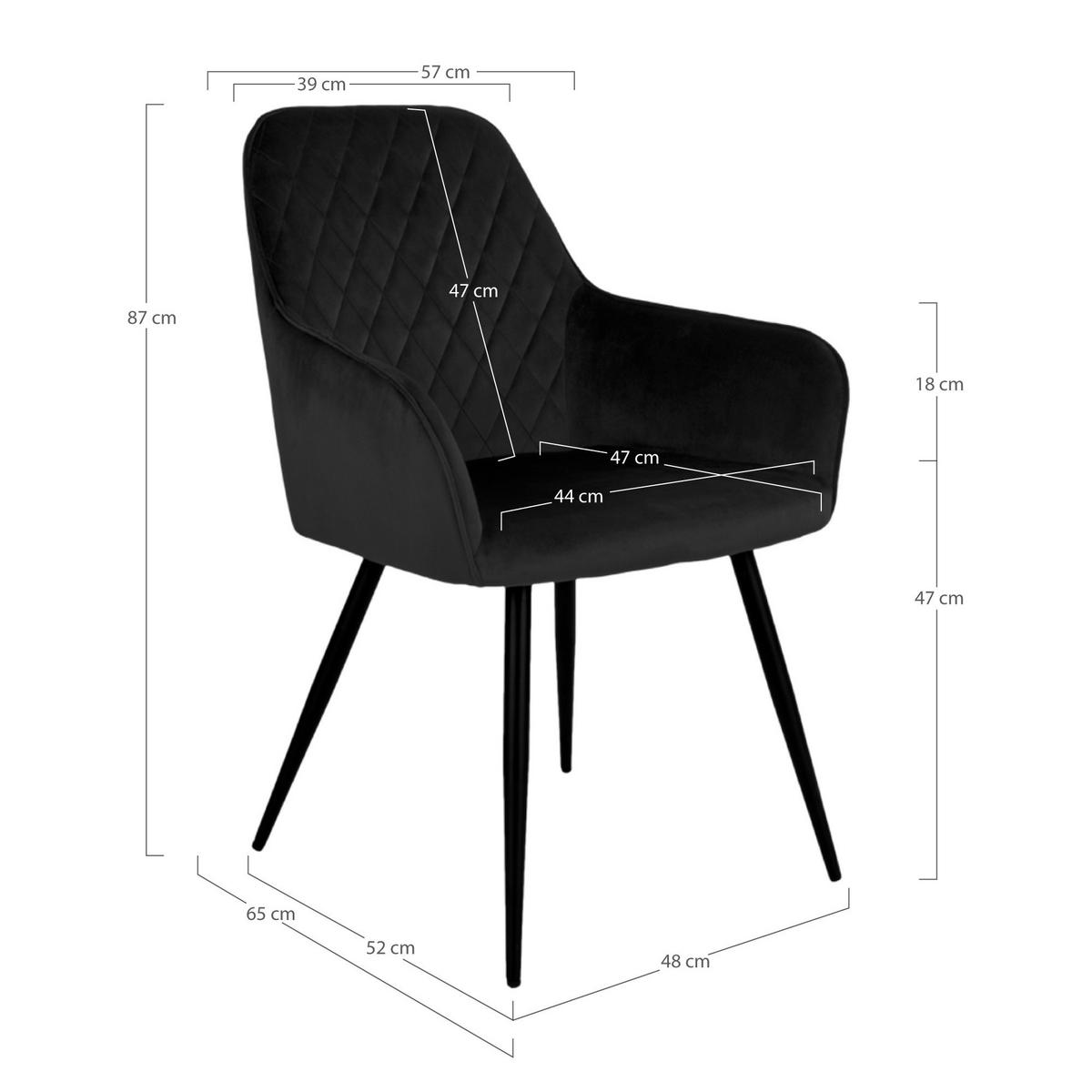Armlehnstuhl-Set Harbo Schwarz B: 57 cm - Schwarz, MODERN, Textil/Metall (57/87/65cm) - MID.YOU