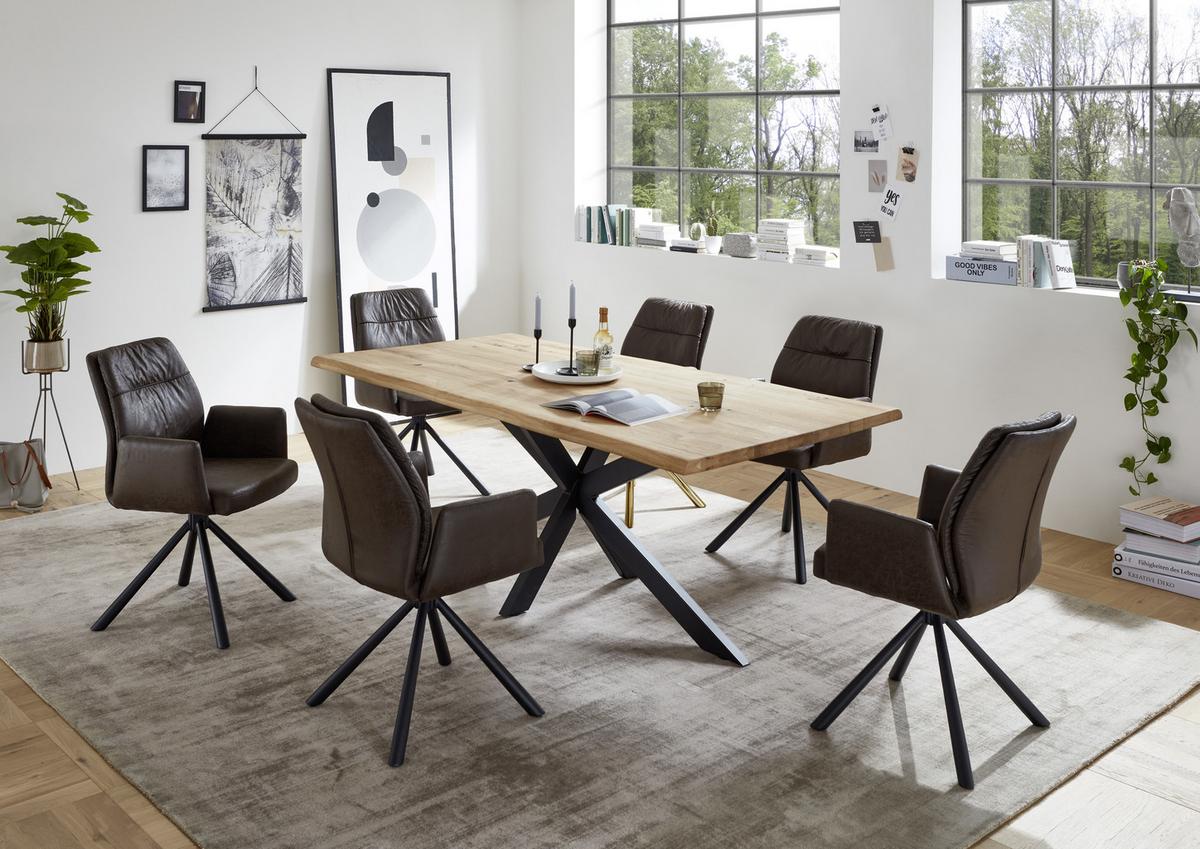Esstisch Tom - Eichefarben/Schwarz, KONVENTIONELL, Holz/Metall (200/100/76cm) - Livetastic
