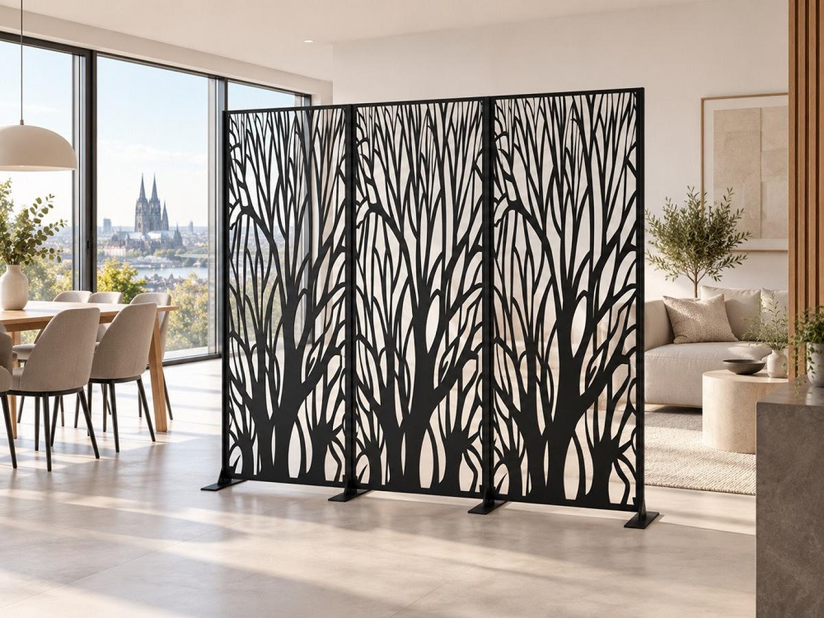 Sichtschutz Auenland 3-Teilig - Schwarz, MODERN, Metall (50/150cm)