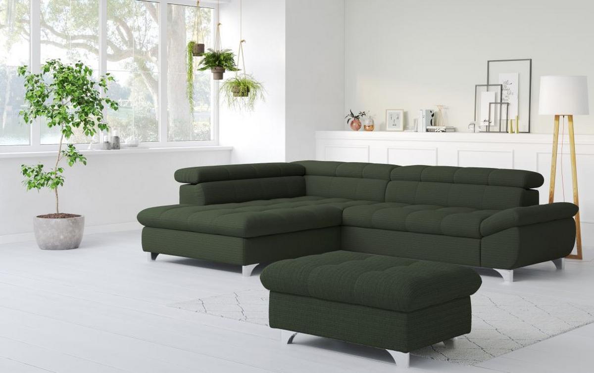 Rohová sedačka GEMINI, ľavá, tmavozelená ženilka - tmavozelená/chrómová, Konventionell, kov/textil (234/312cm)