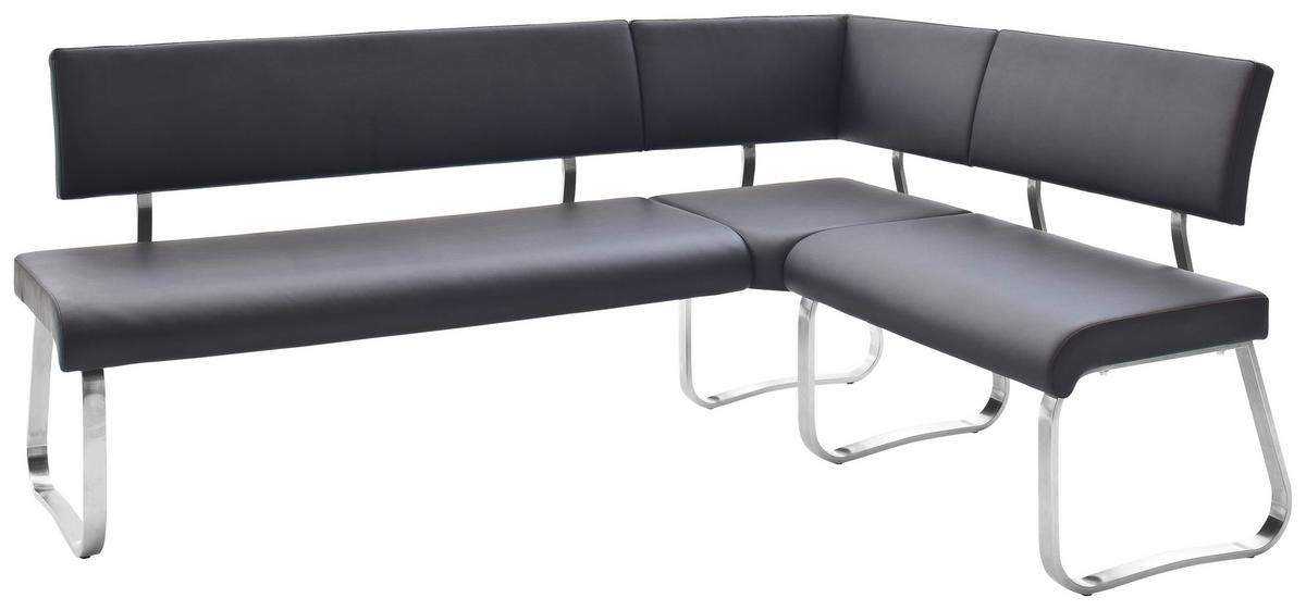 Eckbank Schwarz Lederlook Arco 200x150 cm - Edelstahlfarben/Schwarz, Design, Textil/Metall (200/150cm) - Livetastic