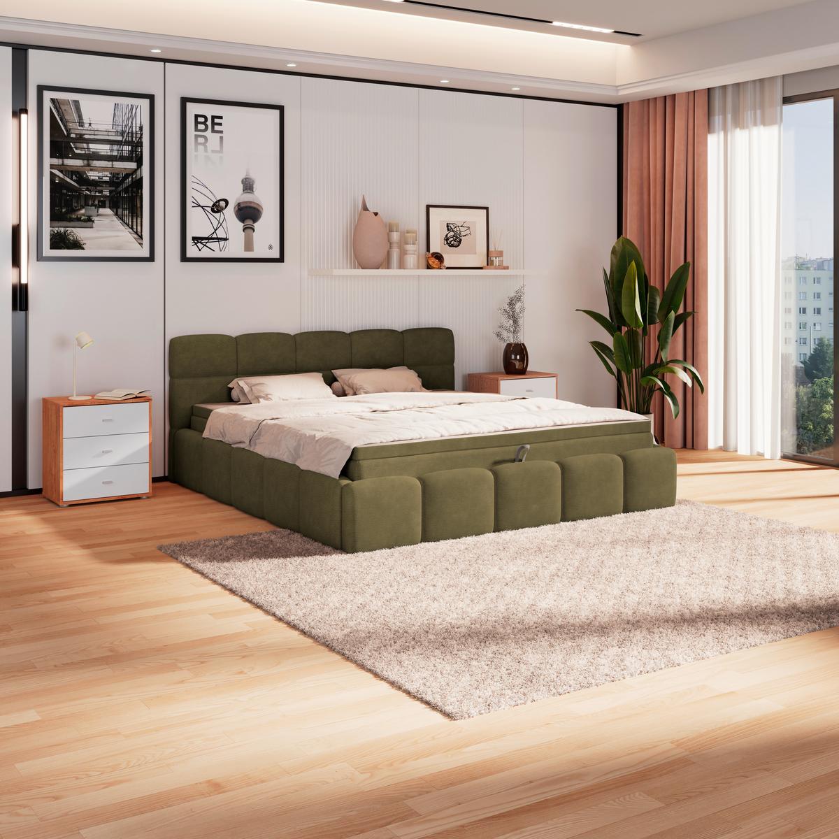 Polsterbett Noe Grün 180x200 cm - Schwarz/Grün, Trend, Textil/Metall (180/200cm)