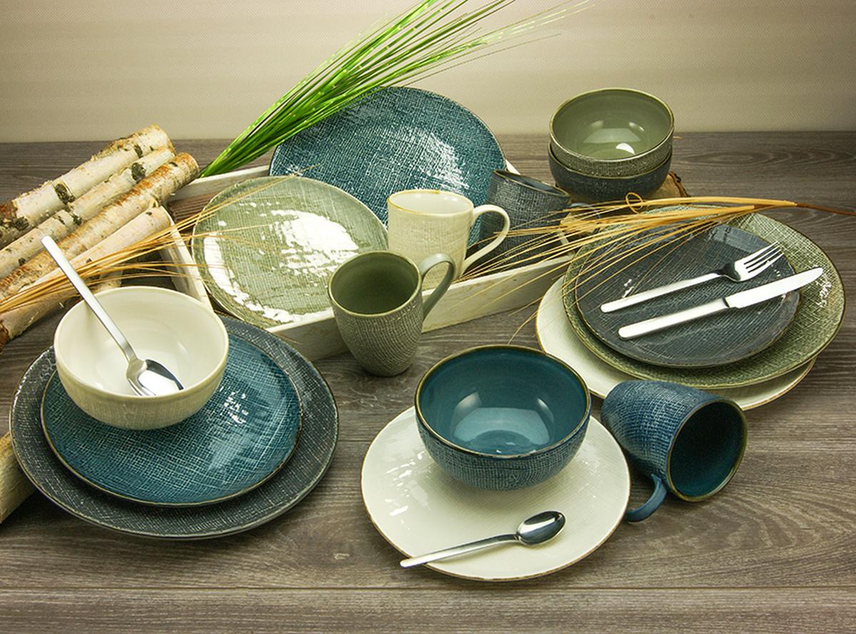 Kombiservice Keramik 4 Personen Geschirr Set - Taupe/Blau, KONVENTIONELL, Keramik (35/33/34cm) - Creatable