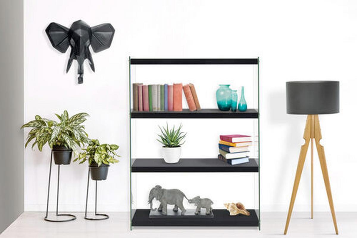 Regal Elementary B: 83 Cm Schwarz/glas Transparent - Schwarz, MODERN, Glas/Holzwerkstoff (83/113/29.5cm) - Kayoom