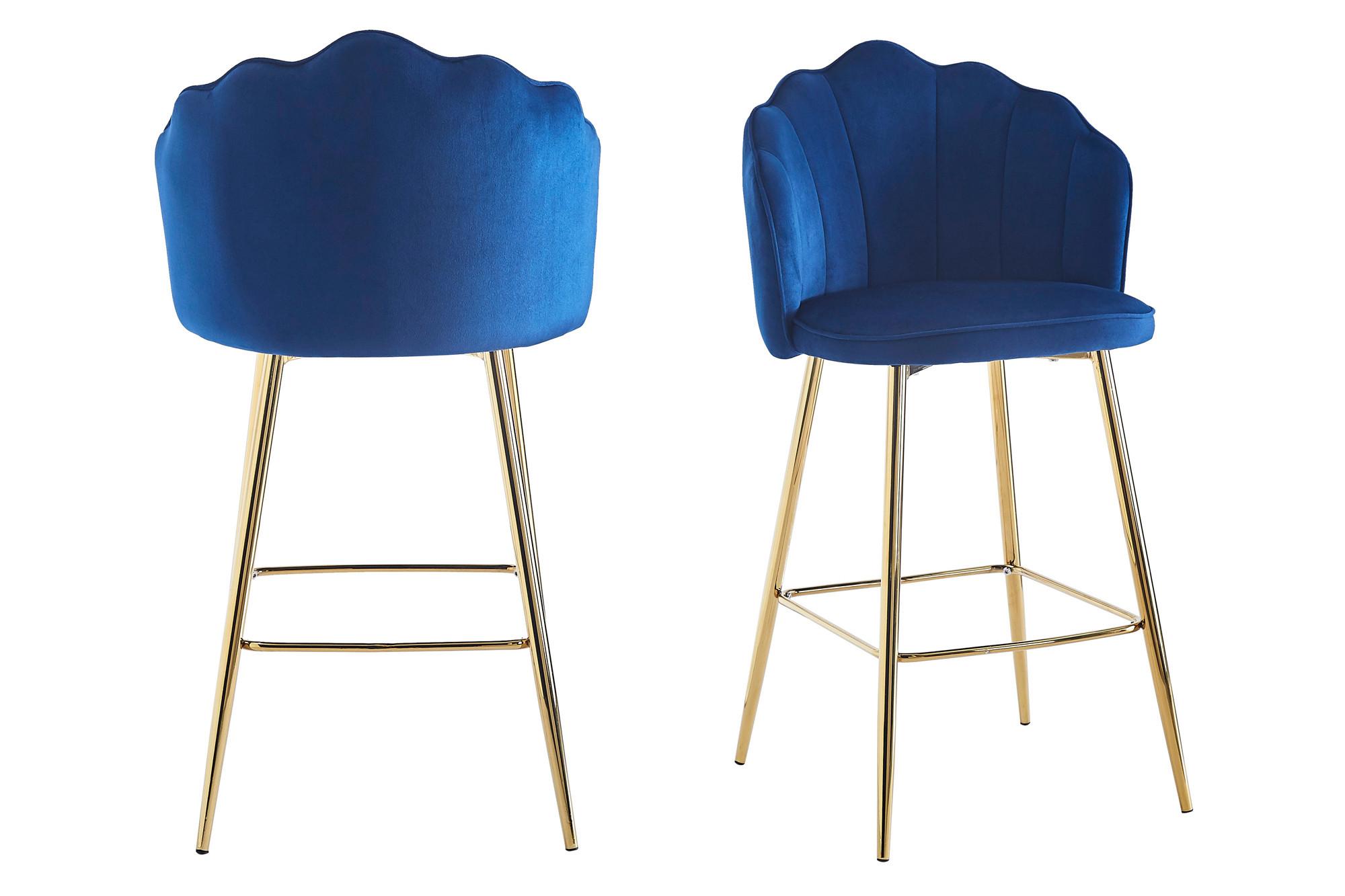 Barhocker-Set Dunkelblau B: 52 cm - Goldfarben/Dunkelblau, MODERN, Textil/Metall (52/100/54cm) - Livetastic