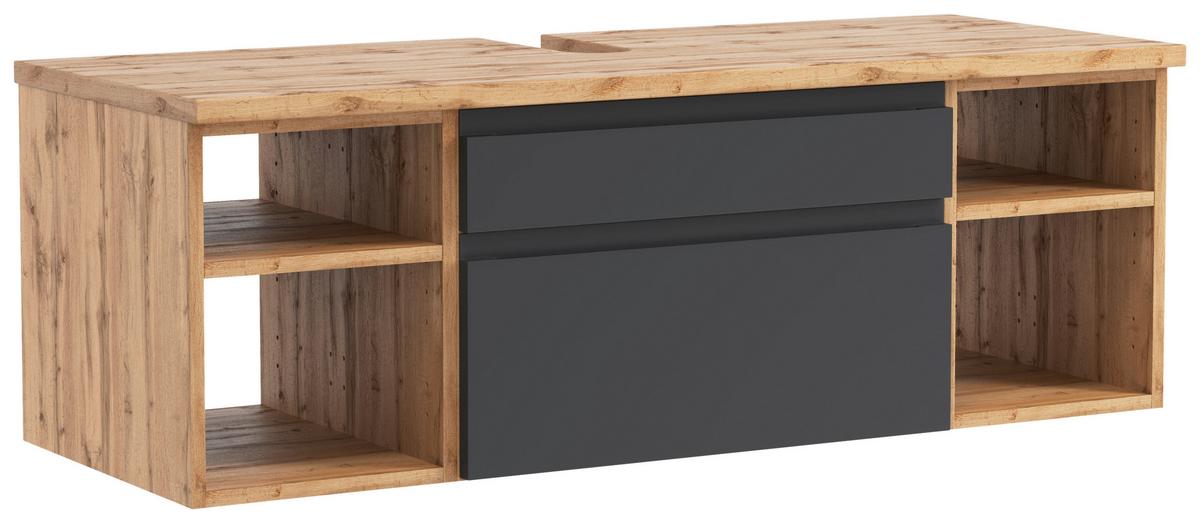 Hängender Waschbecken- Unterschrank Arosa B: 120 Cm - Eiche Wotan/Grau, MODERN, Holzwerkstoff (120/41/47cm) - Held