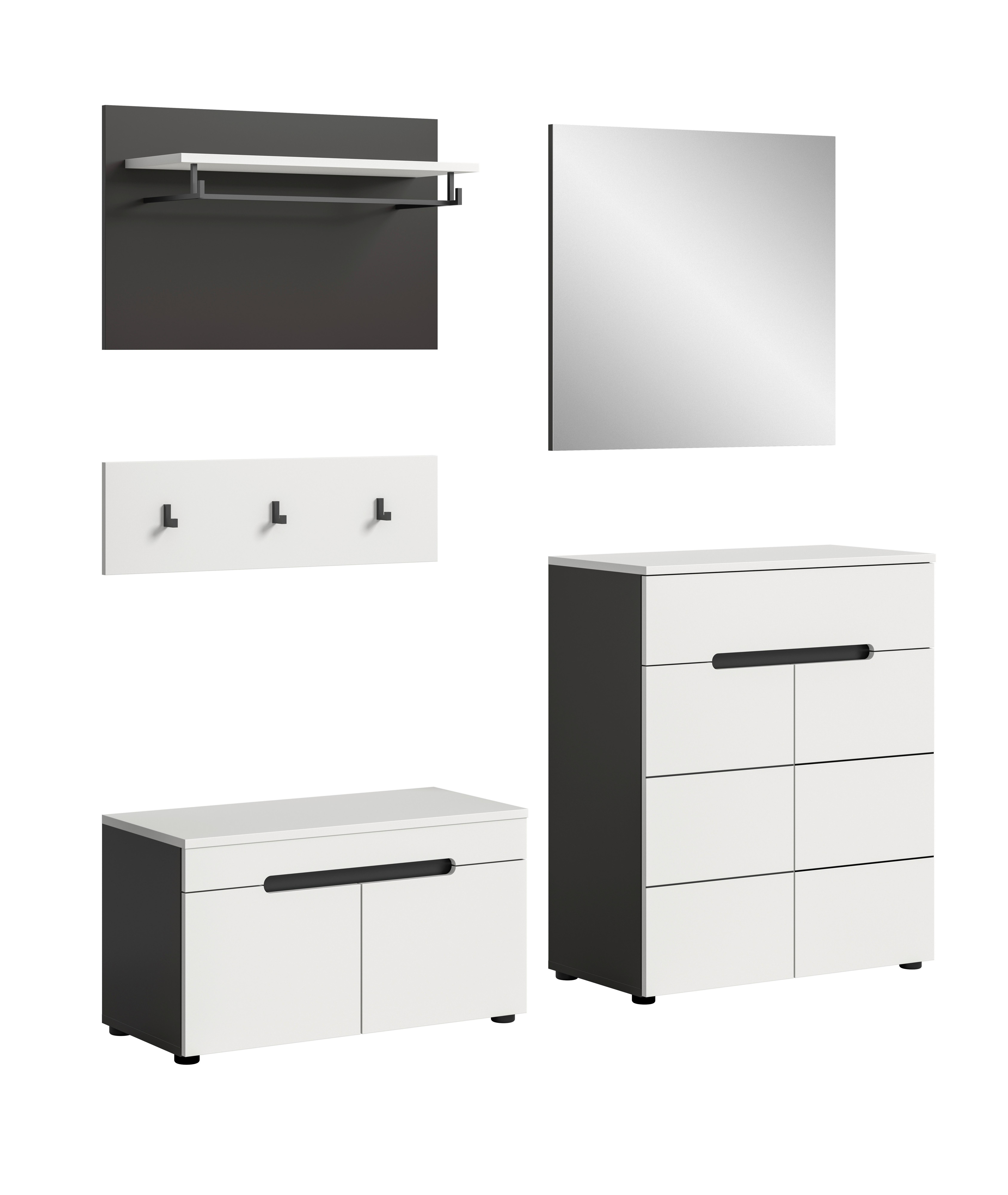 Garderobe Canu 4-teilig Grau/weiß B: 175 Cm - Weiß/Grau, Design, Holzwerkstoff (175/190/37cm) - Livetastic