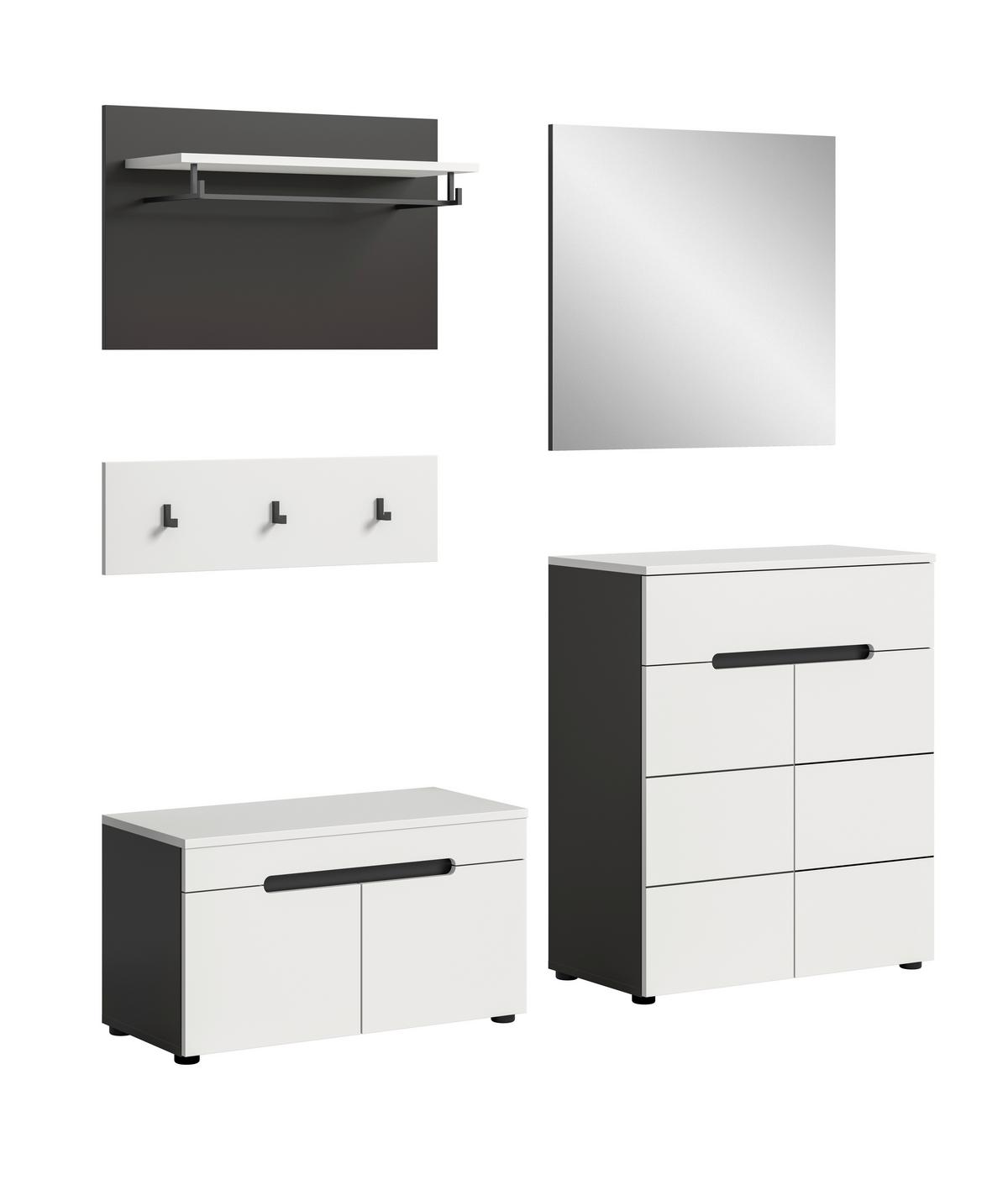 Garderobe Canu 4-Teilig Grau/Weiß B: 175 cm - Weiß/Grau, Design, Holzwerkstoff (175/190/37cm) - Livetastic