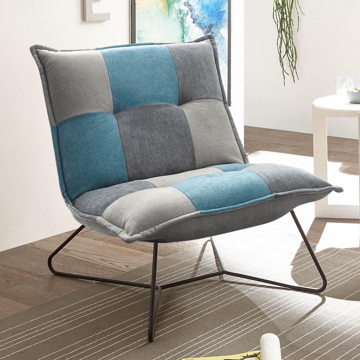 Polstersessel Vico Stoffbezug Schlamm/denim/grau - Blau/Schlammfarben, Basics, Textil/Metall (69/76/86cm) - MID.YOU