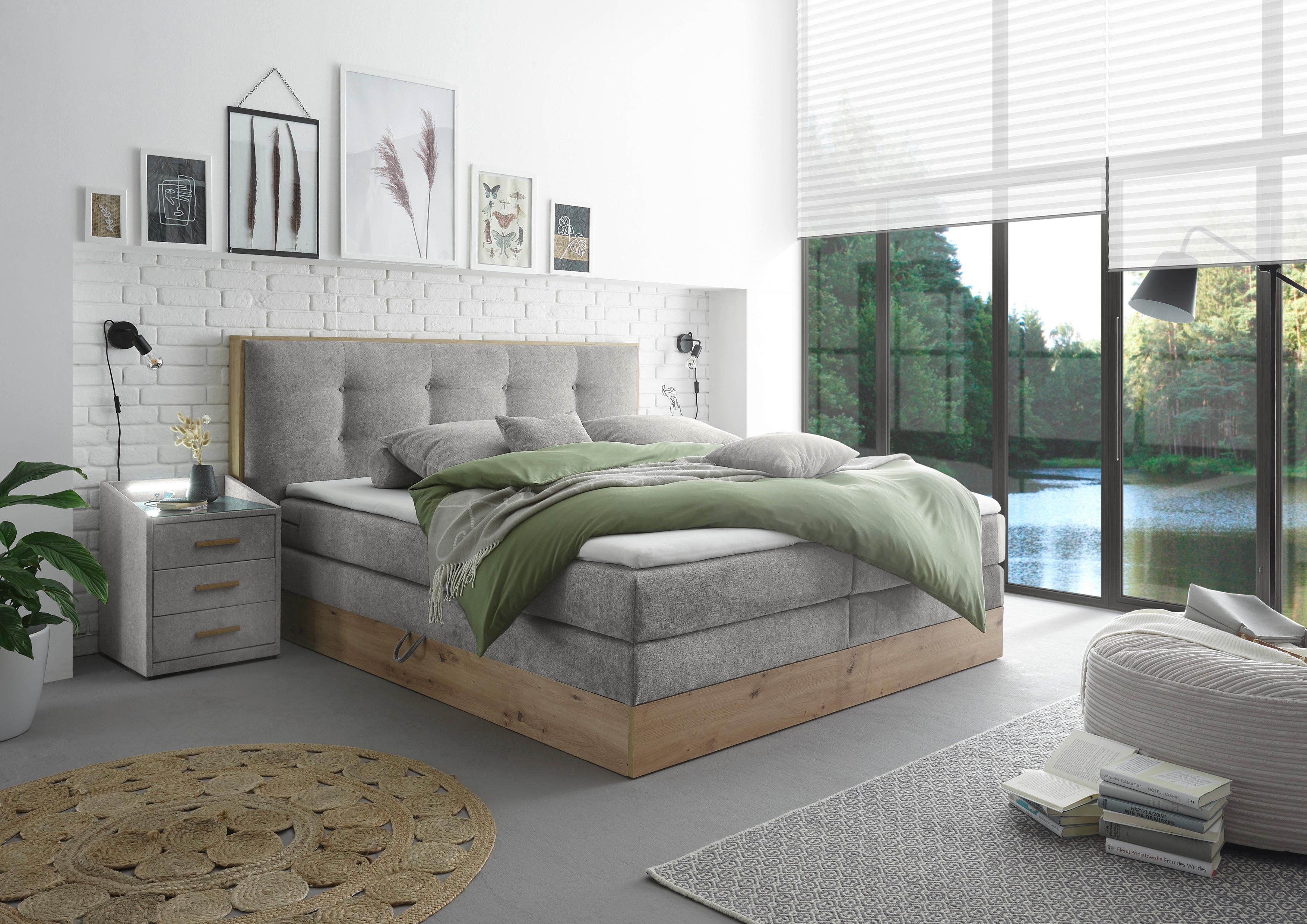 Boxspringbett Mit Topper & Bettkasten 180x200 Preston - Hellgrau, MODERN, Holz/Holzwerkstoff (180/200cm) - Livetastic
