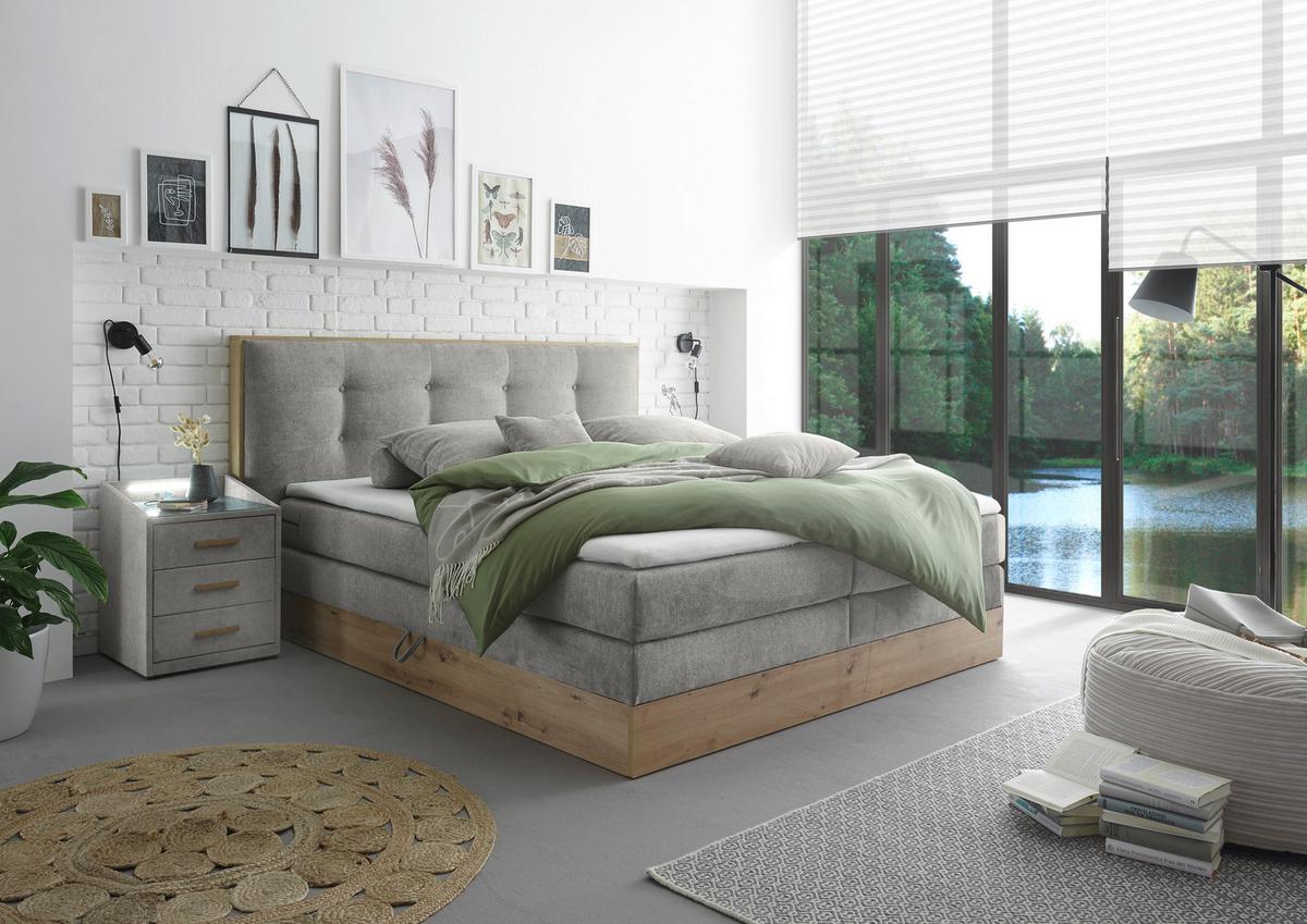 Boxspringbett Mit Topper & Bettkasten 180x200 Preston - Hellgrau, MODERN, Holz/Holzwerkstoff (180/200cm) - Livetastic