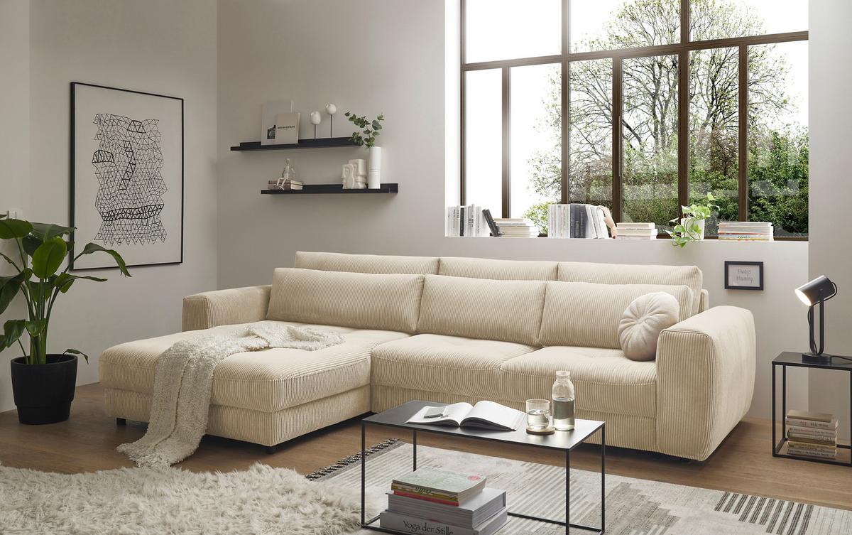 Ecksofa Barura 2s. Urc Creme S: 194/333 cm - Creme/Schwarz, KONVENTIONELL, Holzwerkstoff/Textil (194/333cm) - MID.YOU