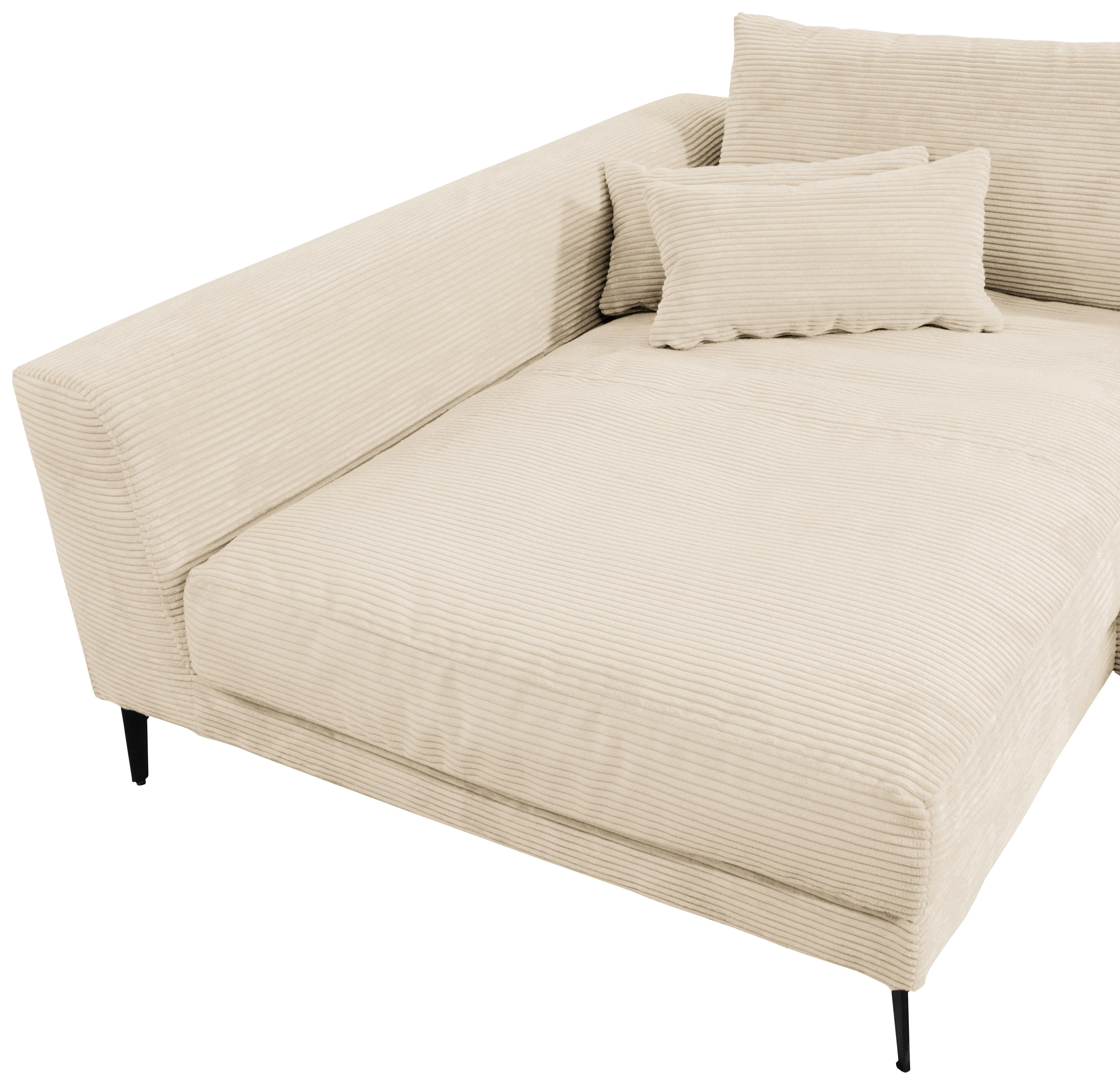 Ecksofa Berlin Cord Creme 172x313 cm - Creme/Schwarz, Design, Textil (172/313cm) - Livetastic