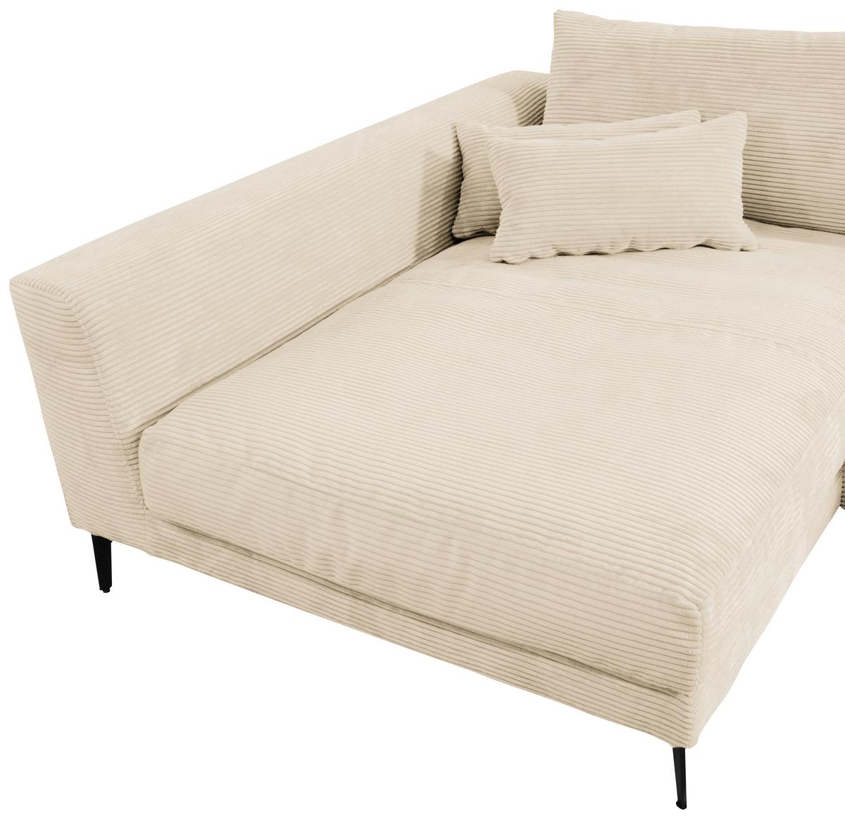Ecksofa Berlin Cord Creme 172x313 cm - Creme/Schwarz, Design, Textil (172/313cm) - Livetastic