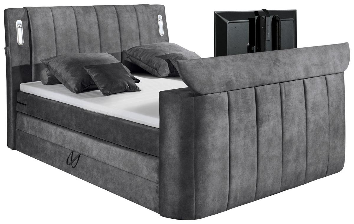 Boxspringbett Inkl. Topper 180x200 Cm Dallas - Anthrazit, MODERN, Holzwerkstoff/Textil (180/200cm) - MID.YOU