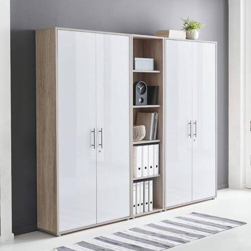 Office Edition B: 212,9 cm Sonoma Eiche/Weiß - Weiß Hochglanz/Sonoma Eiche, MODERN, Holzwerkstoff (212,9/185,6/33cm) - MID.YOU