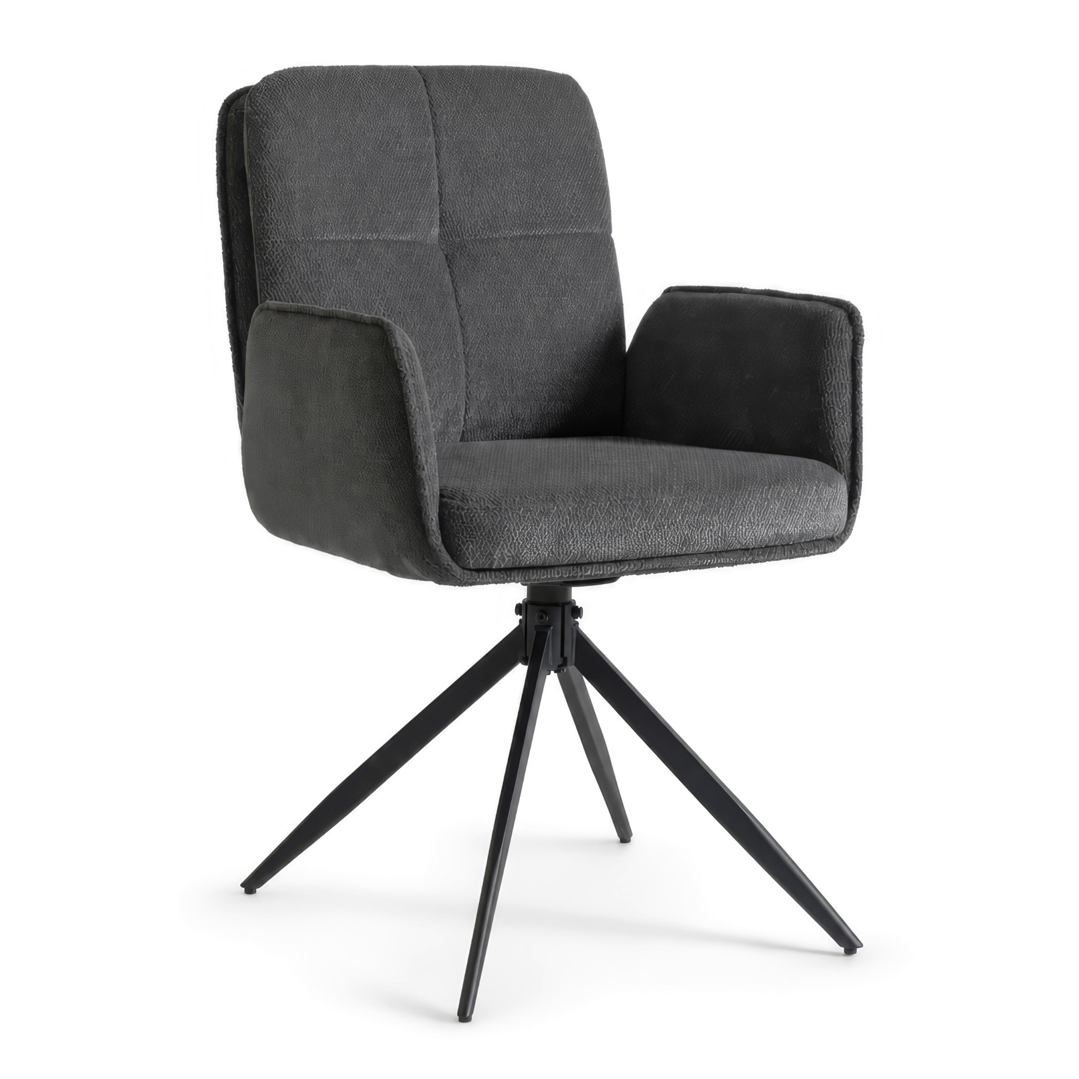 Židle s područkami Nalani, látkový potah, otočné, - tmavě šedá, Moderní, kov/textil (58/86/62cm) - Bessagi Home
