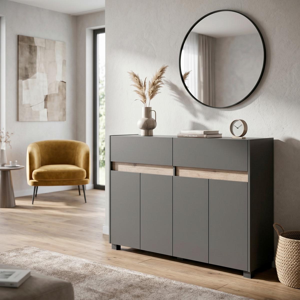 Kommode 112,2 cm Cosmo, Anthrazit - Anthrazit/Silberfarben, Design, Holzwerkstoff (112,2/84,8/33cm) - MID.YOU