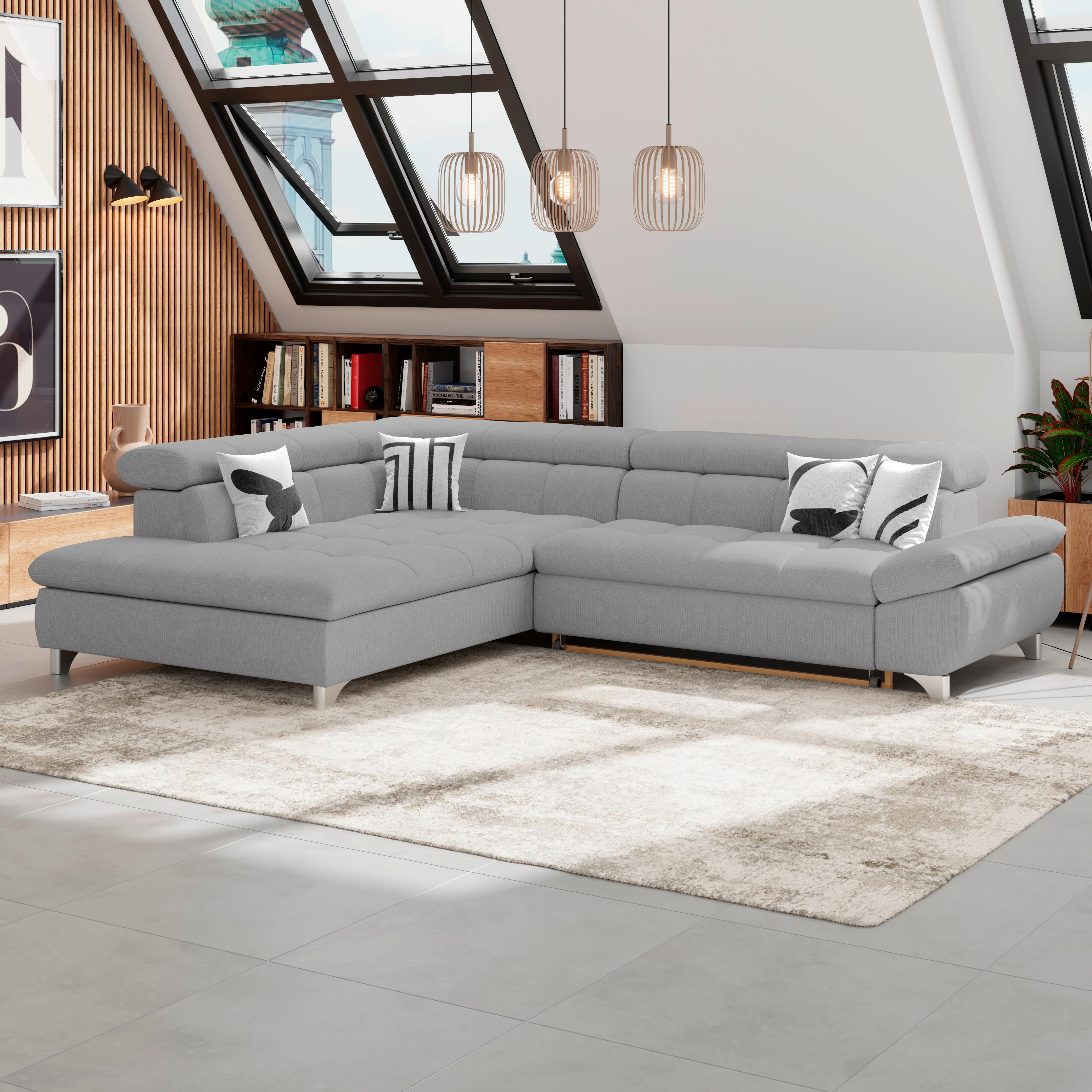 Ecksofa Gemini Grau, B: 234cm - Chromfarben/Grau, KONVENTIONELL, Textil (234/312cm)