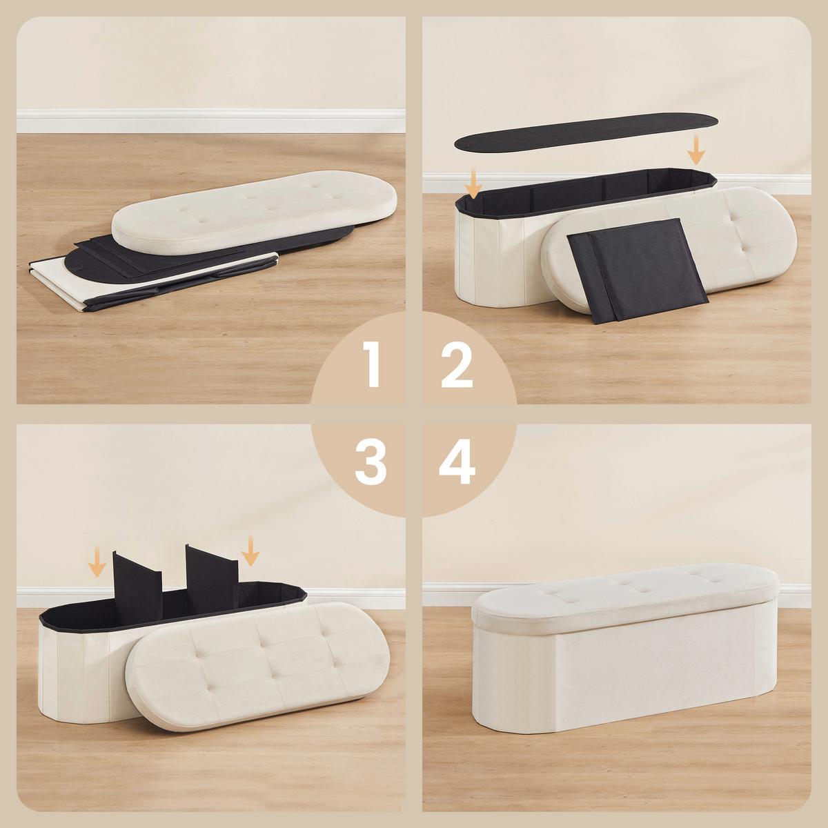 ÚLOŽNÝ BOX NA SEDENIE KRÉMOVÁ - krémová, Trend, kompozitné drevo/textil (110/38/38cm) - Boxxx