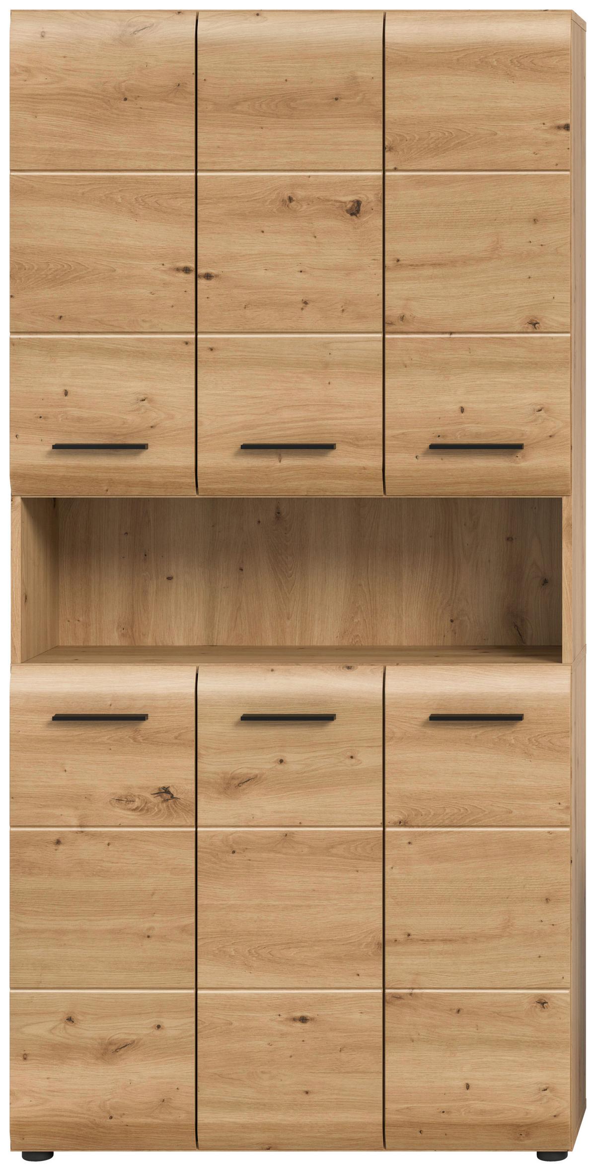 Hochschrank Ice Eiche Artisan Dekor B: 90cm - Schwarz/Eiche Artisan, Basics, Holzwerkstoff (90/185/30cm) - MID.YOU