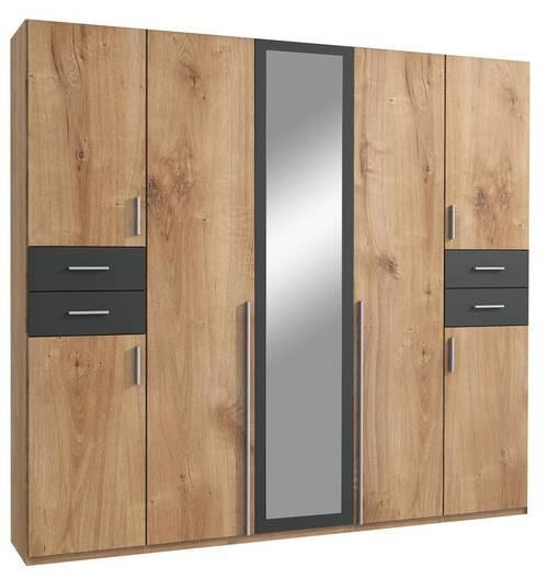 Drehtürenschrank 225cm Vegas Eiche Dekor/Graphitfarben - Eichefarben/Graphitfarben, Basics, Holzwerkstoff (225/208/58cm) - MID.YOU