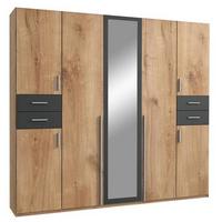 Drehtürenschrank 225cm Vegas Eiche Dekor/Graphitfarben - Eichefarben/Graphitfarben, Basics, Holzwerkstoff (225/208/58cm) - MID.YOU