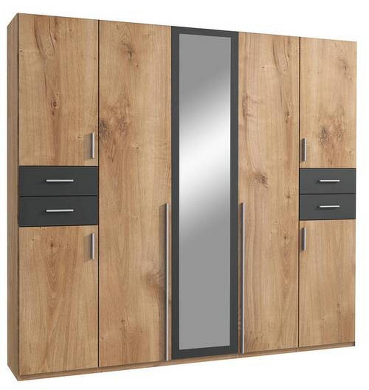 Drehtürenschrank 225cm Vegas Eiche Dekor/Graphitfarben - Eichefarben/Graphitfarben, Basics, Holzwerkstoff (225/208/58cm) - MID.YOU