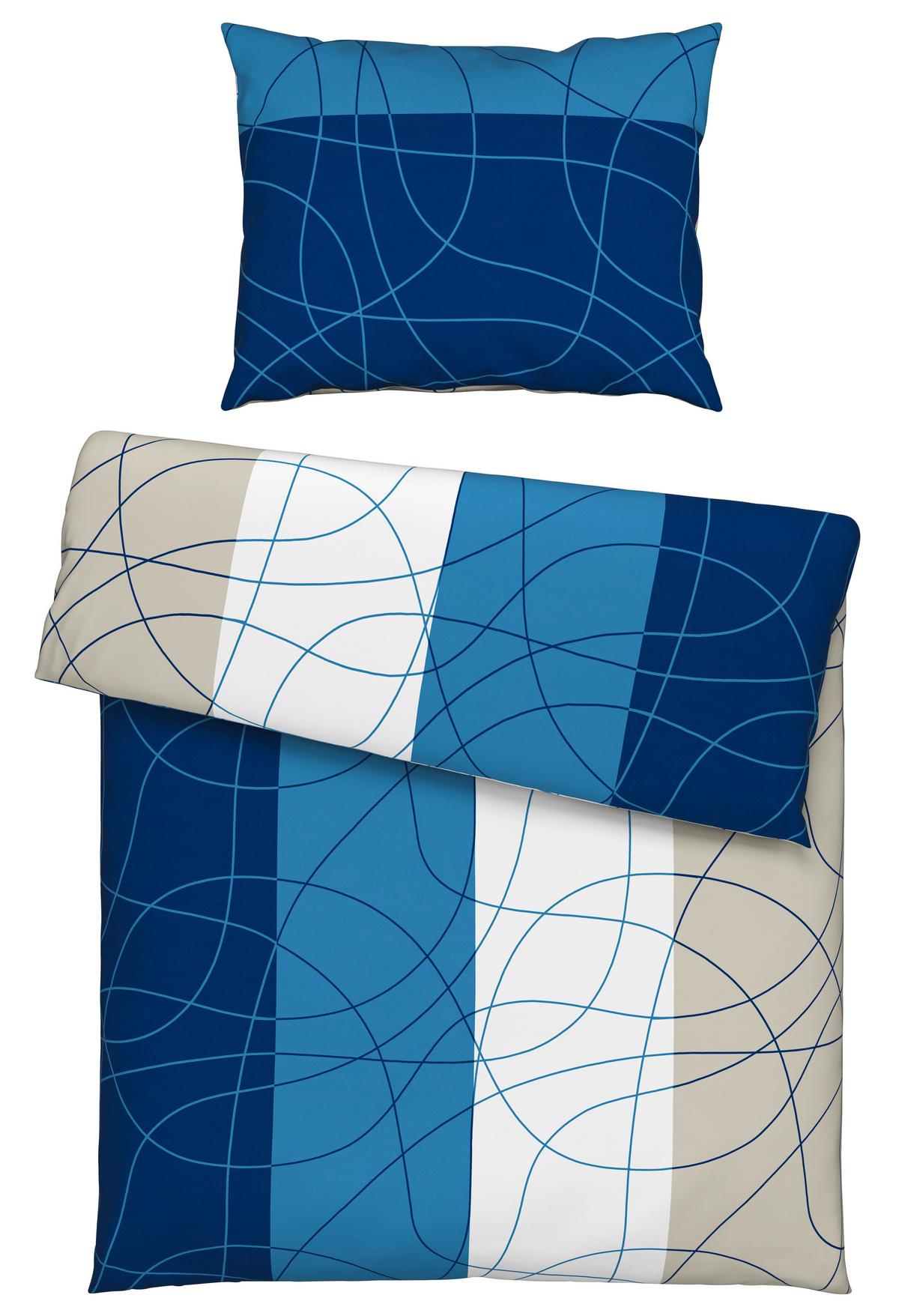 Cretonne Bettwäsche 140x200 cm Julia Baumwolle Blau/Weiß/Grau - Blau/Weiß, MODERN, Textil - Luca Bessoni