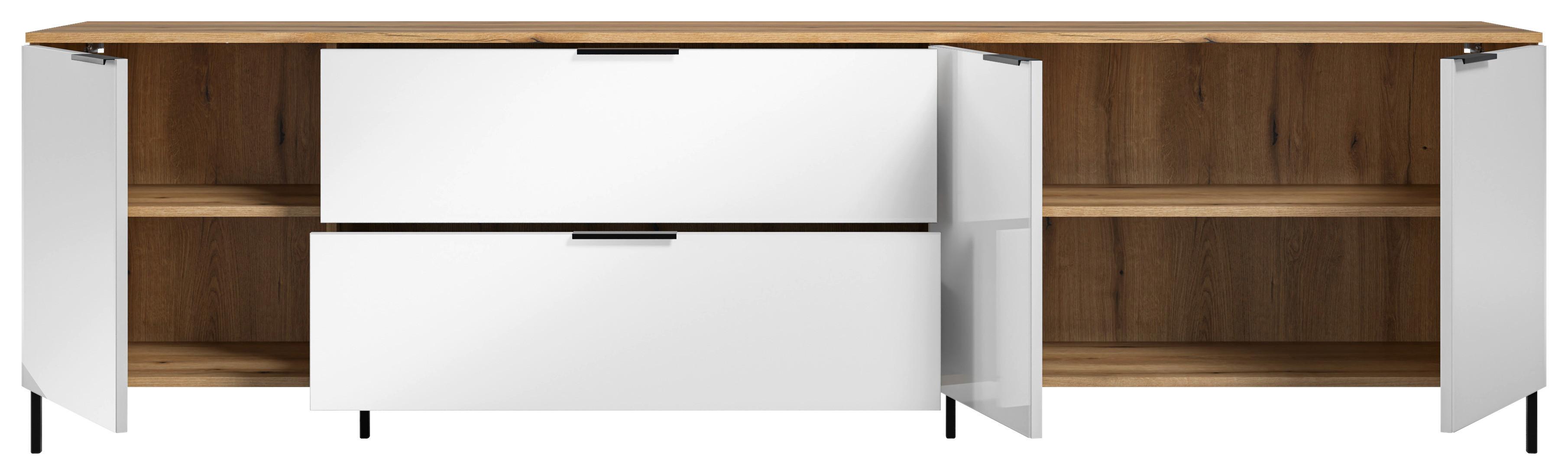 TV-Lowboard Austin 225 cm Eichefarben/Glasfront Weiß - Eichefarben/Schwarz, Trend, Glas/Holzwerkstoff (225/63/40cm)