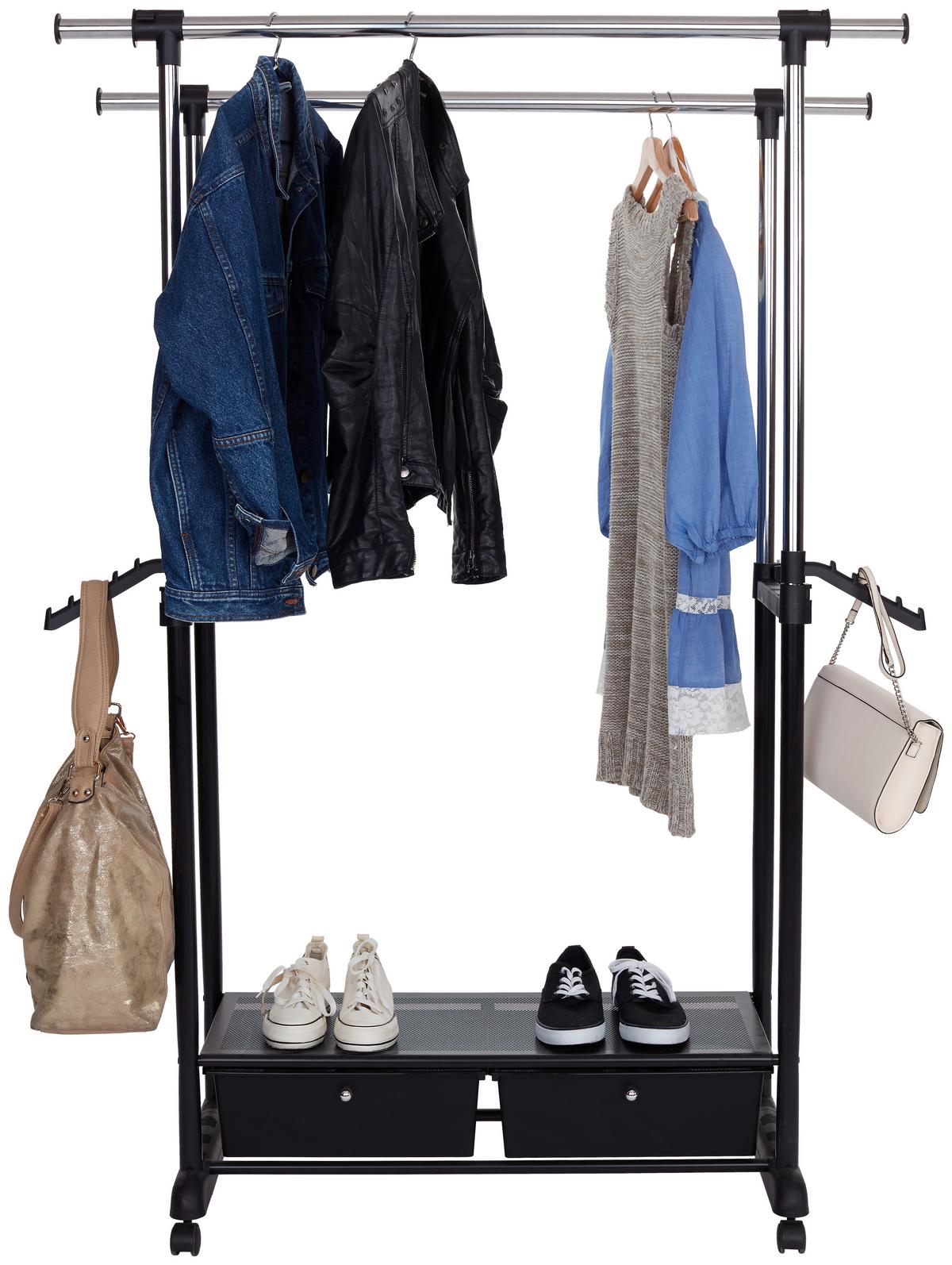 POJÍZDNÝ ŠATNÍ STOJAN CUBA 2 - černá/barvy chromu, Moderní, kov/plast (92-143/116-176/44cm)