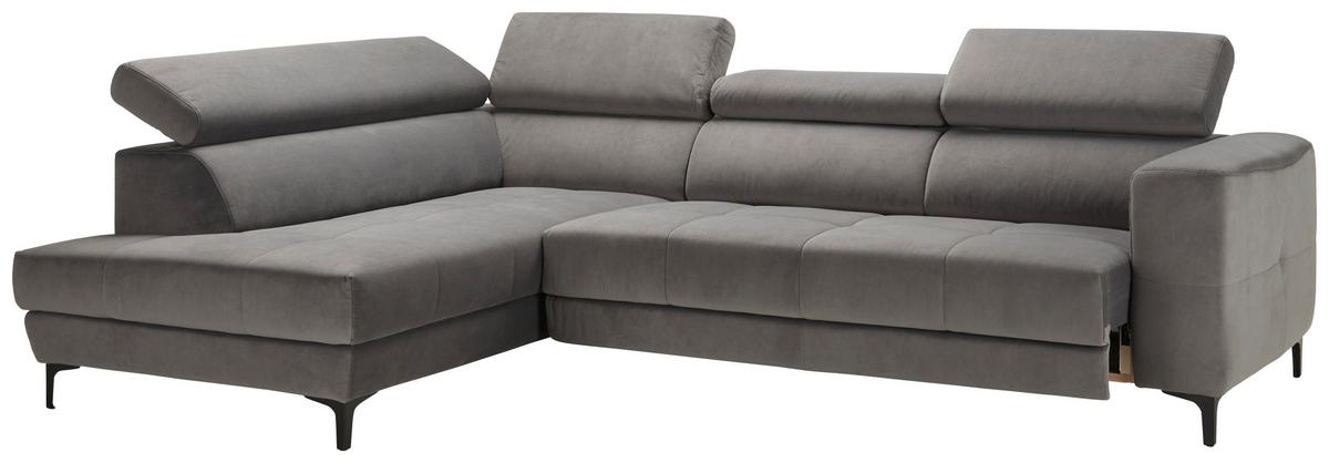 Rohová sedačka EMMA, levá, šedá,nast.op.hl,USB,el.výsuv - šedá/černá, Moderní, textil (210/47/301cm) - Premium Living