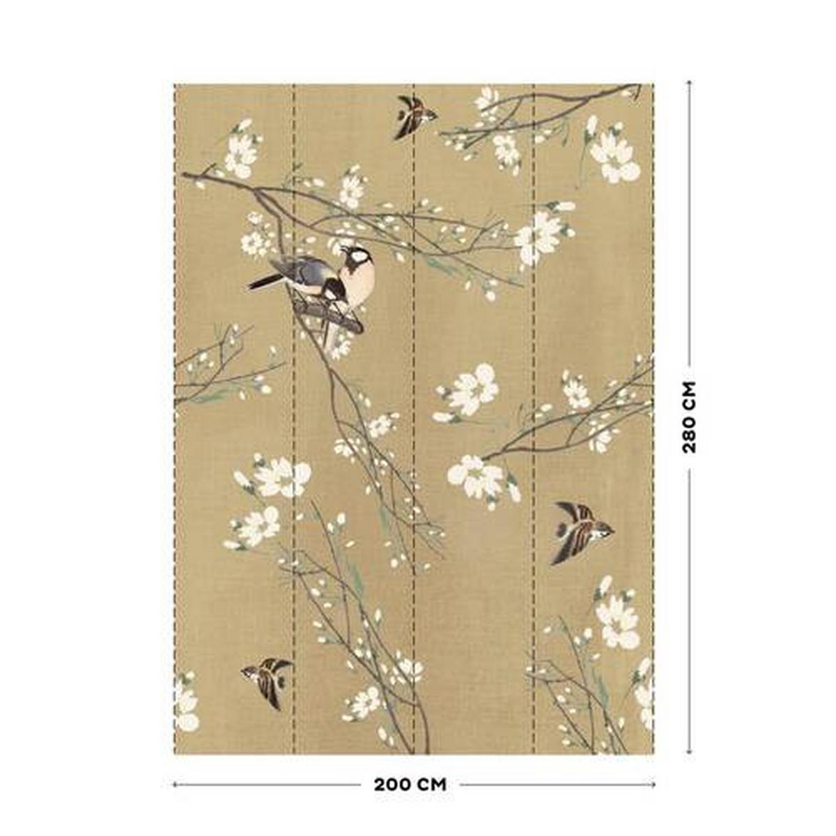 Fototapete Japanische Kirsche Mit Vögel - Multicolor, Basics, Papier/Kunststoff (200/280cm)