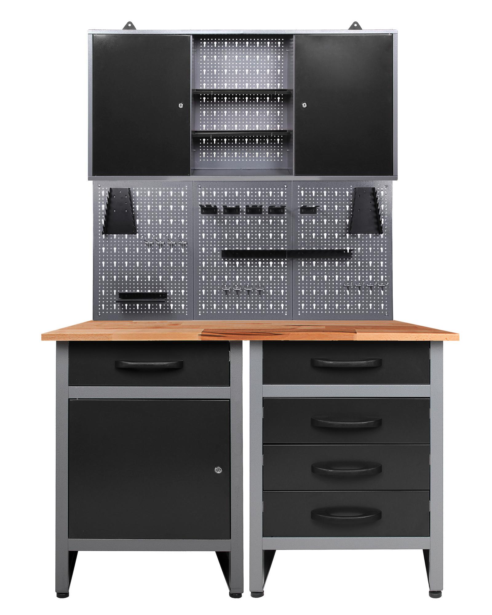 Werkbank-set Entdecker Echtholz/stahl B: 120 Cm - Anthrazit/Grau, Basics, Holz/Metall (120/205/60cm)