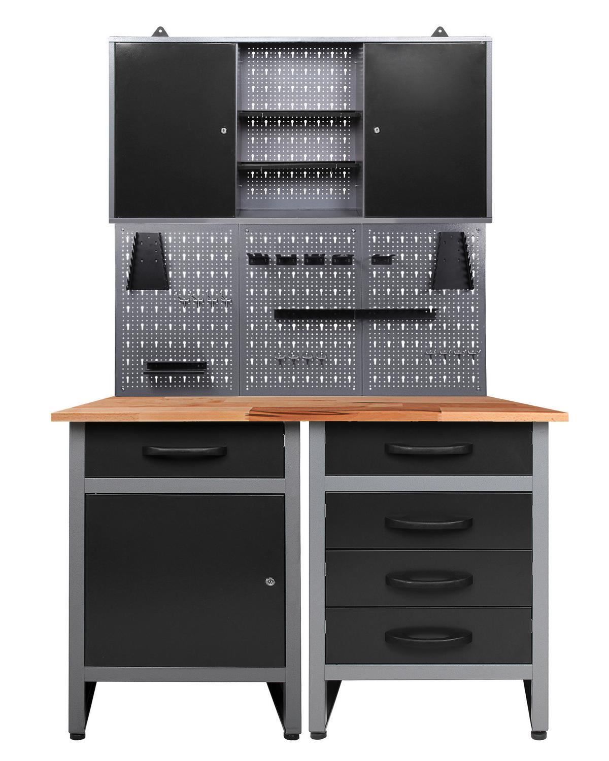 Werkbank-set Entdecker Echtholz/stahl B: 120 Cm - Anthrazit/Grau, Basics, Holz/Metall (120/205/60cm)