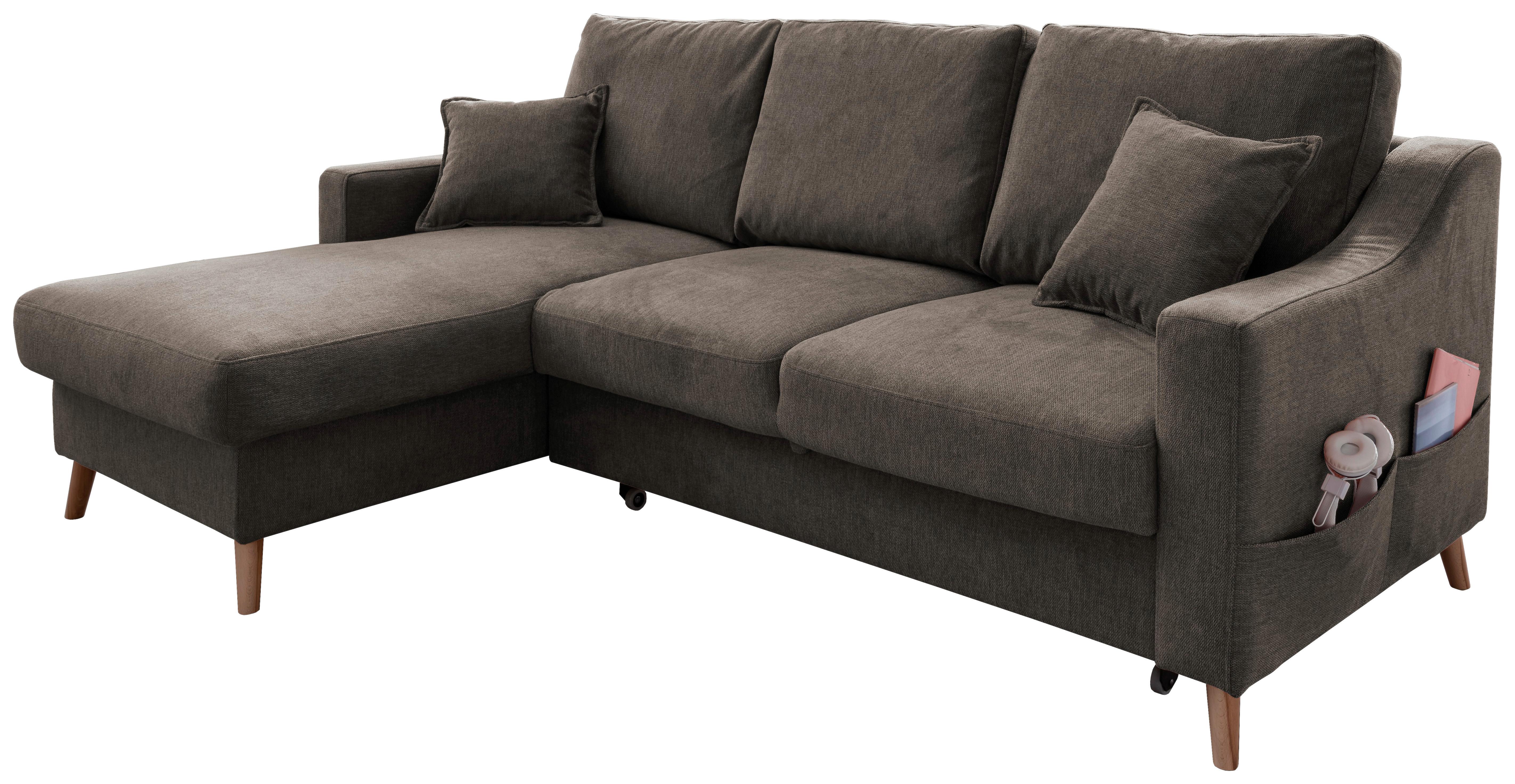 Ecksofa mit Schlaffunktion Valentina mit Kissen Braun - Braun/Naturfarben, KONVENTIONELL, Textil (150/228cm) - P & B