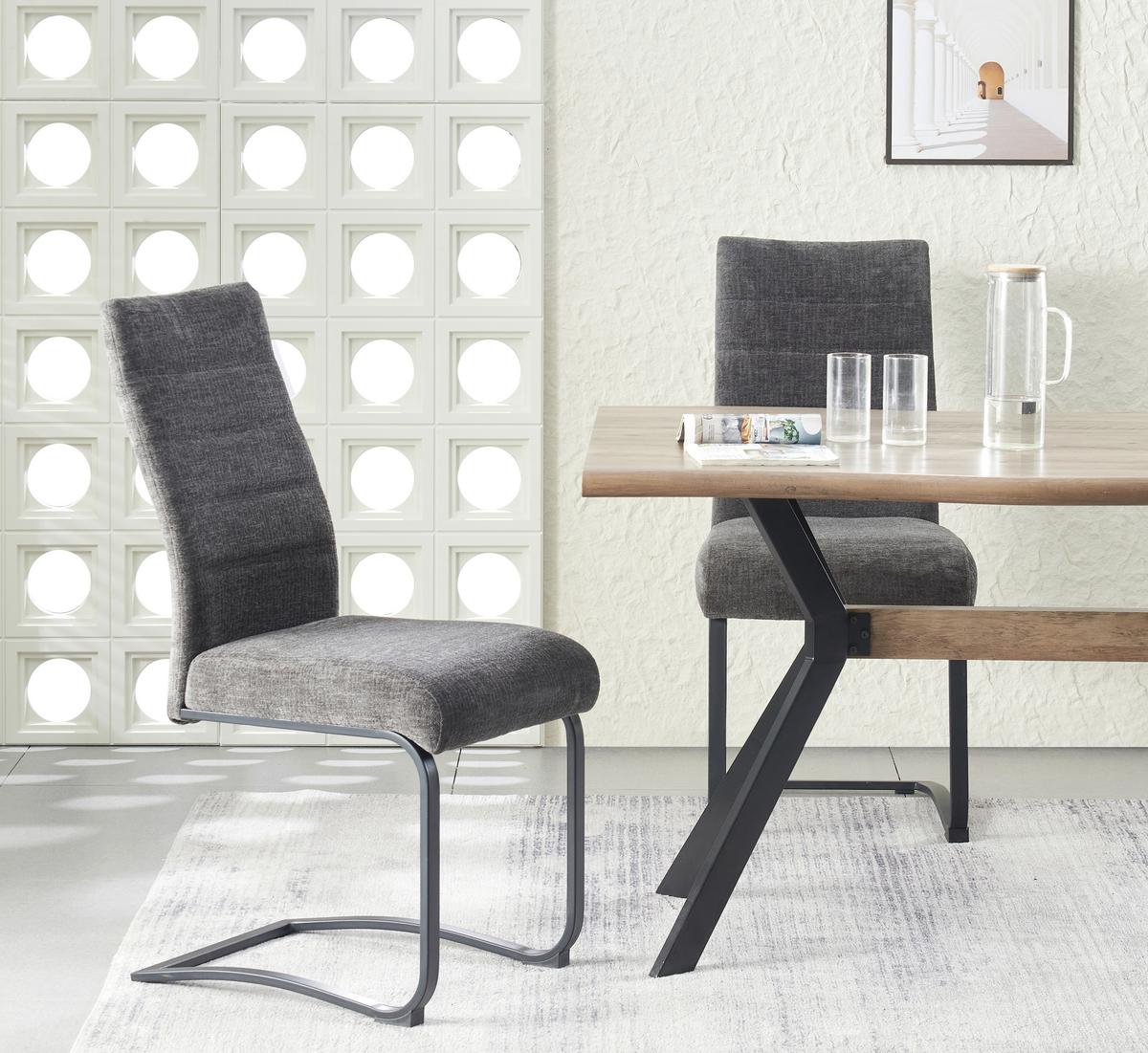 Schwingstuhl-Set Leni Anthrazit B: 43 cm - Anthrazit/Schwarz, MODERN, Textil/Metall (43/98/59cm) - MID.YOU